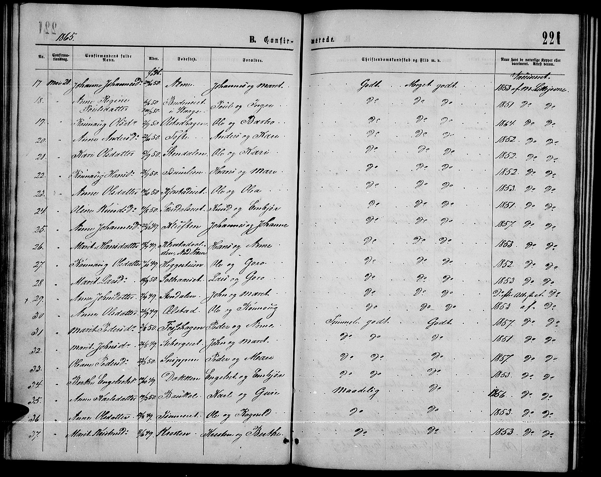 Sør-Fron prestekontor, SAH/PREST-010/H/Ha/Hab/L0002: Parish register (copy) no. 2, 1864-1883, p. 221