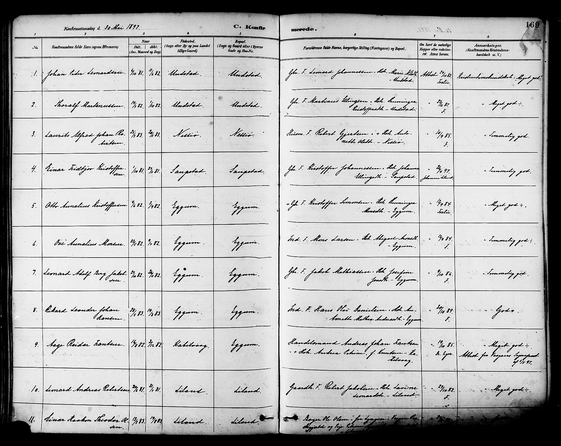 Ministerialprotokoller, klokkerbøker og fødselsregistre - Nordland, SAT/A-1459/880/L1133: Parish register (official) no. 880A07, 1888-1898, p. 169