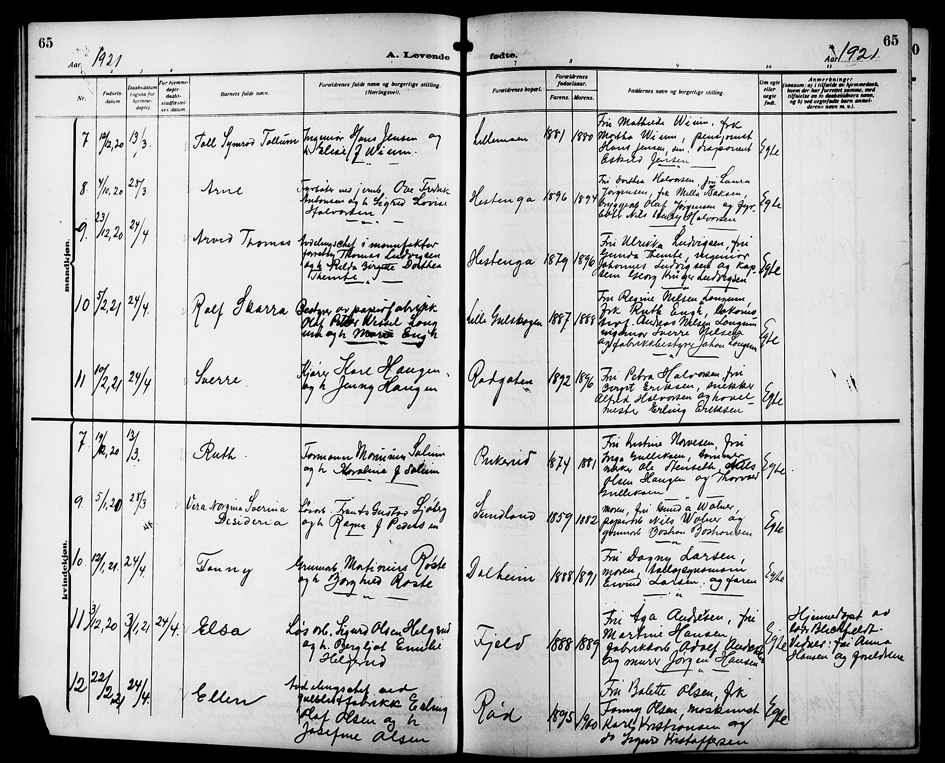 Strømsgodset kirkebøker, AV/SAKO-A-324/G/Ga/L0003: Parish register (copy) no. 3, 1911-1926, p. 65