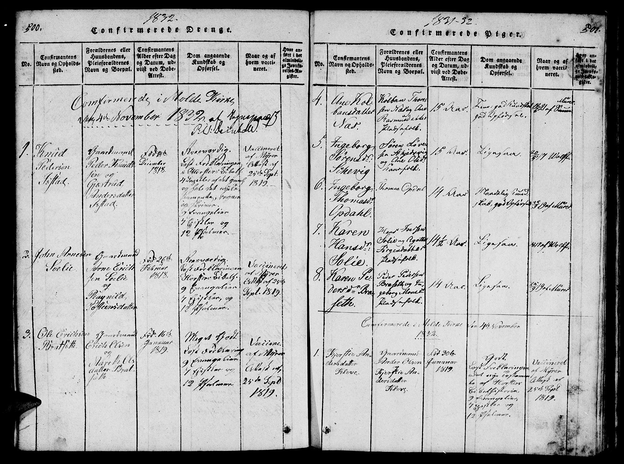 Ministerialprotokoller, klokkerbøker og fødselsregistre - Møre og Romsdal, SAT/A-1454/557/L0679: Parish register (official) no. 557A01, 1818-1843, p. 500-501