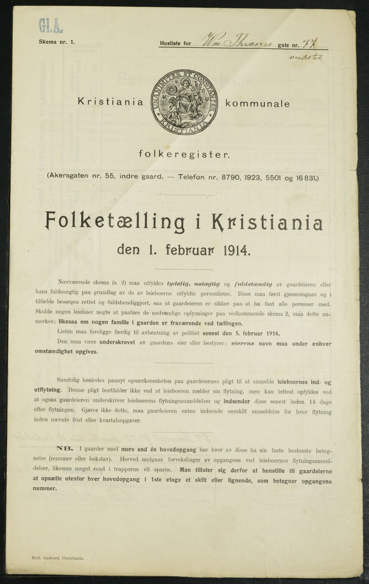 OBA, Municipal Census 1914 for Kristiania, 1914, p. 128359