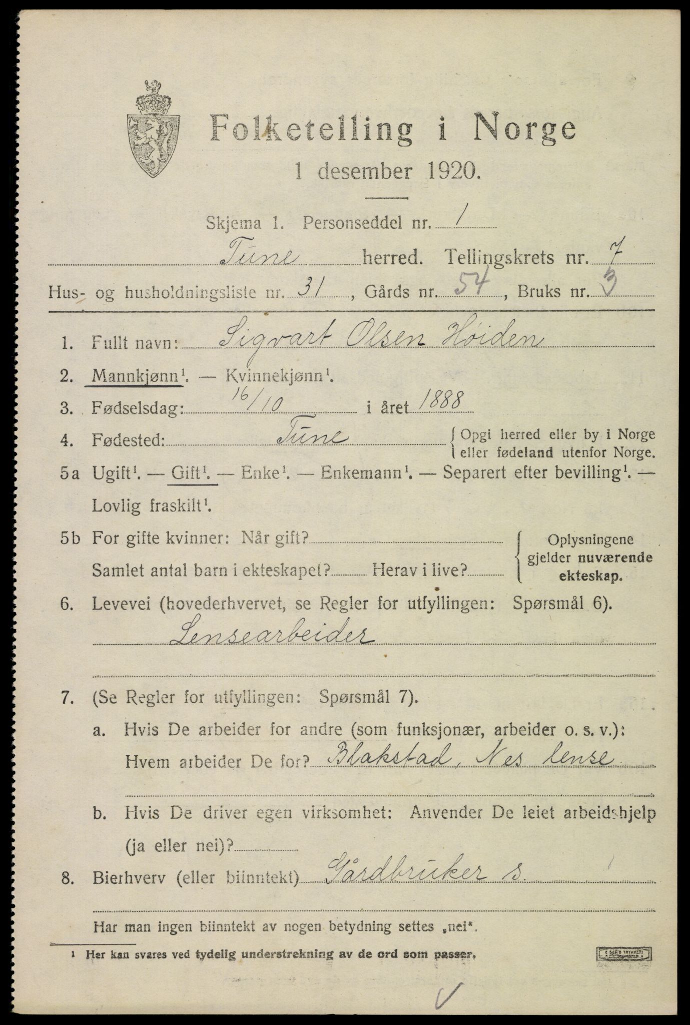 SAO, 1920 census for Tune, 1920, p. 6442