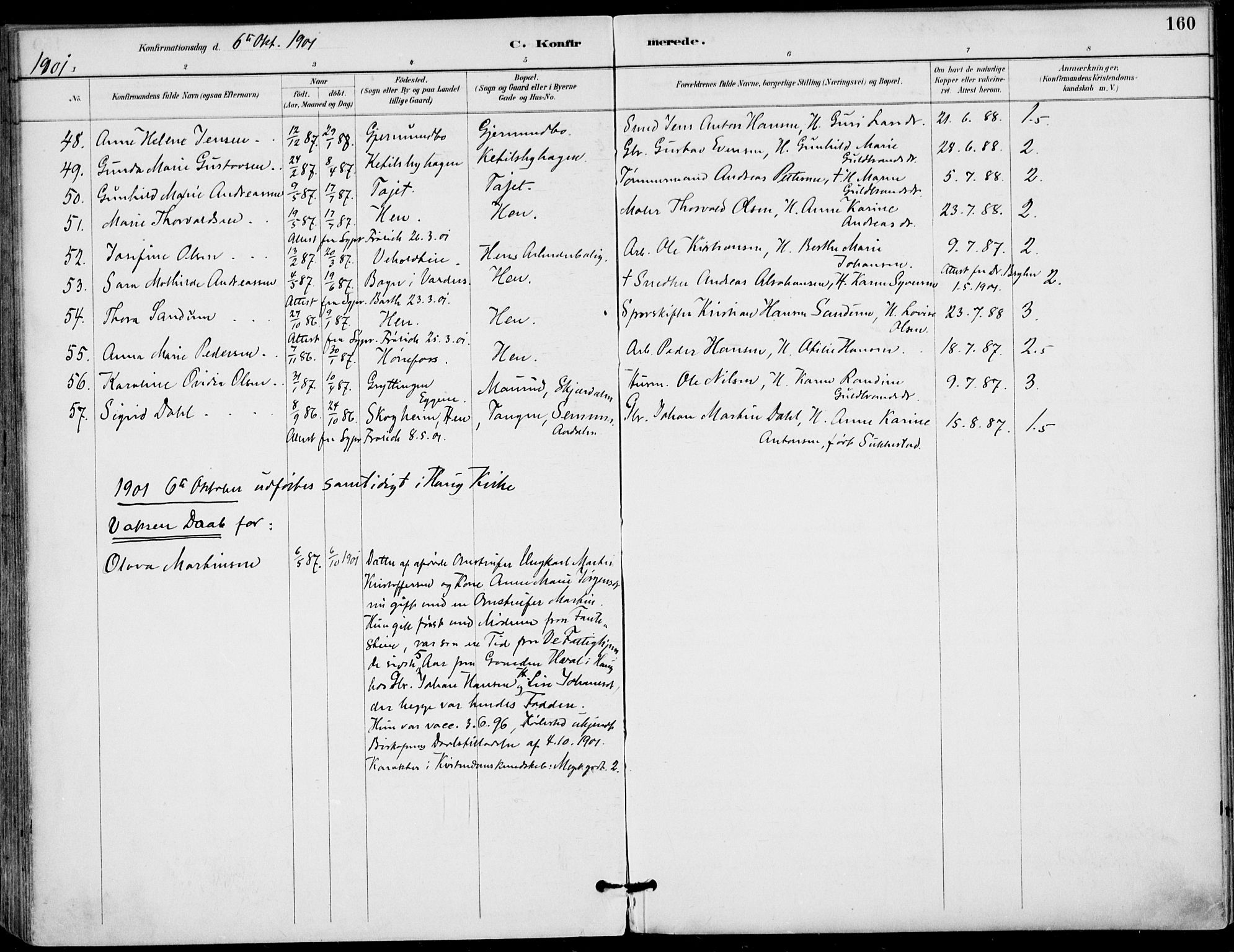 Haug kirkebøker, SAKO/A-604/F/Fa/L0001: Parish register (official) no. 1, 1885-1917, p. 160