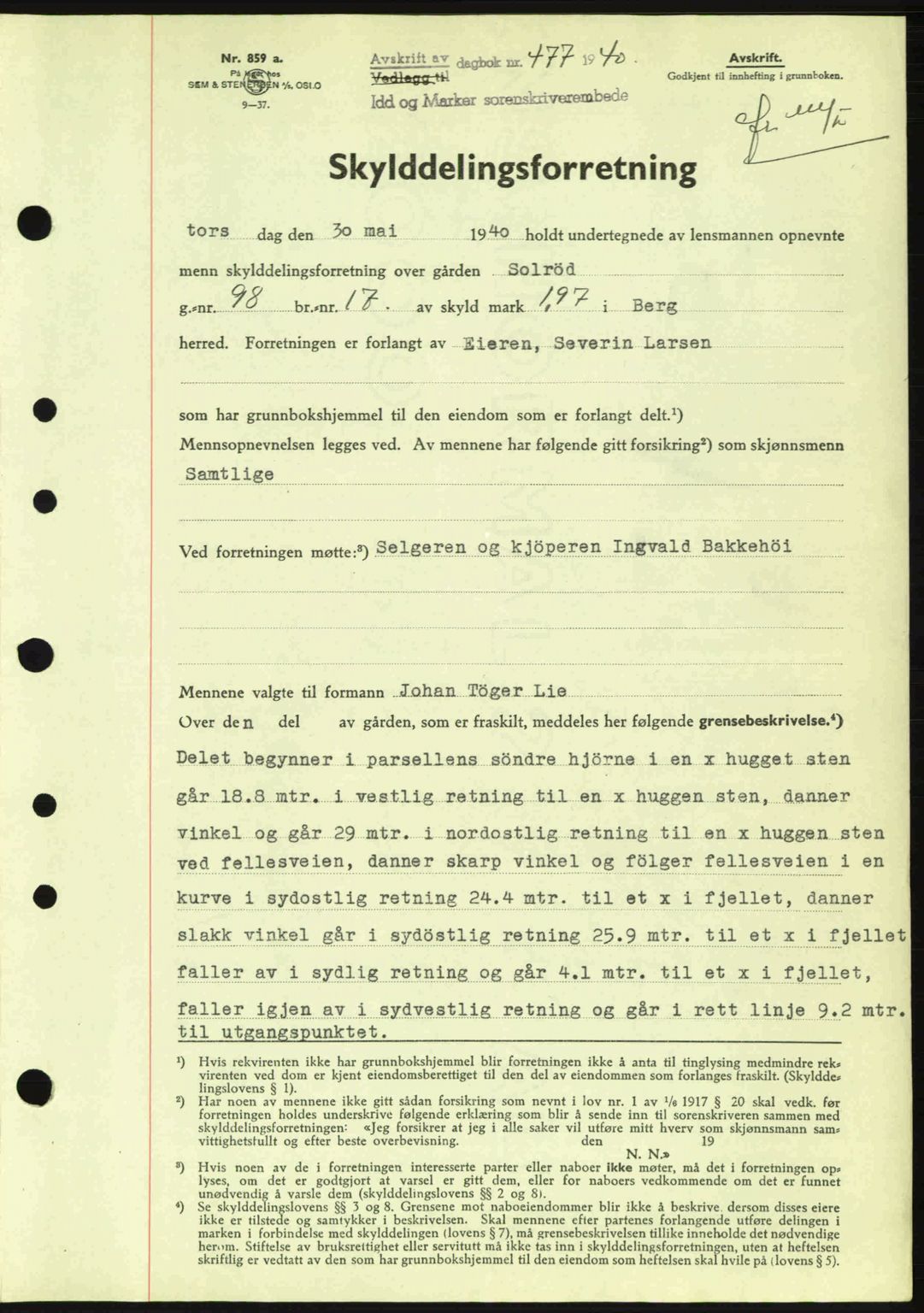 Idd og Marker sorenskriveri, AV/SAO-A-10283/G/Gb/Gbb/L0004: Mortgage book no. A4, 1940-1941, Diary no: : 477/1940