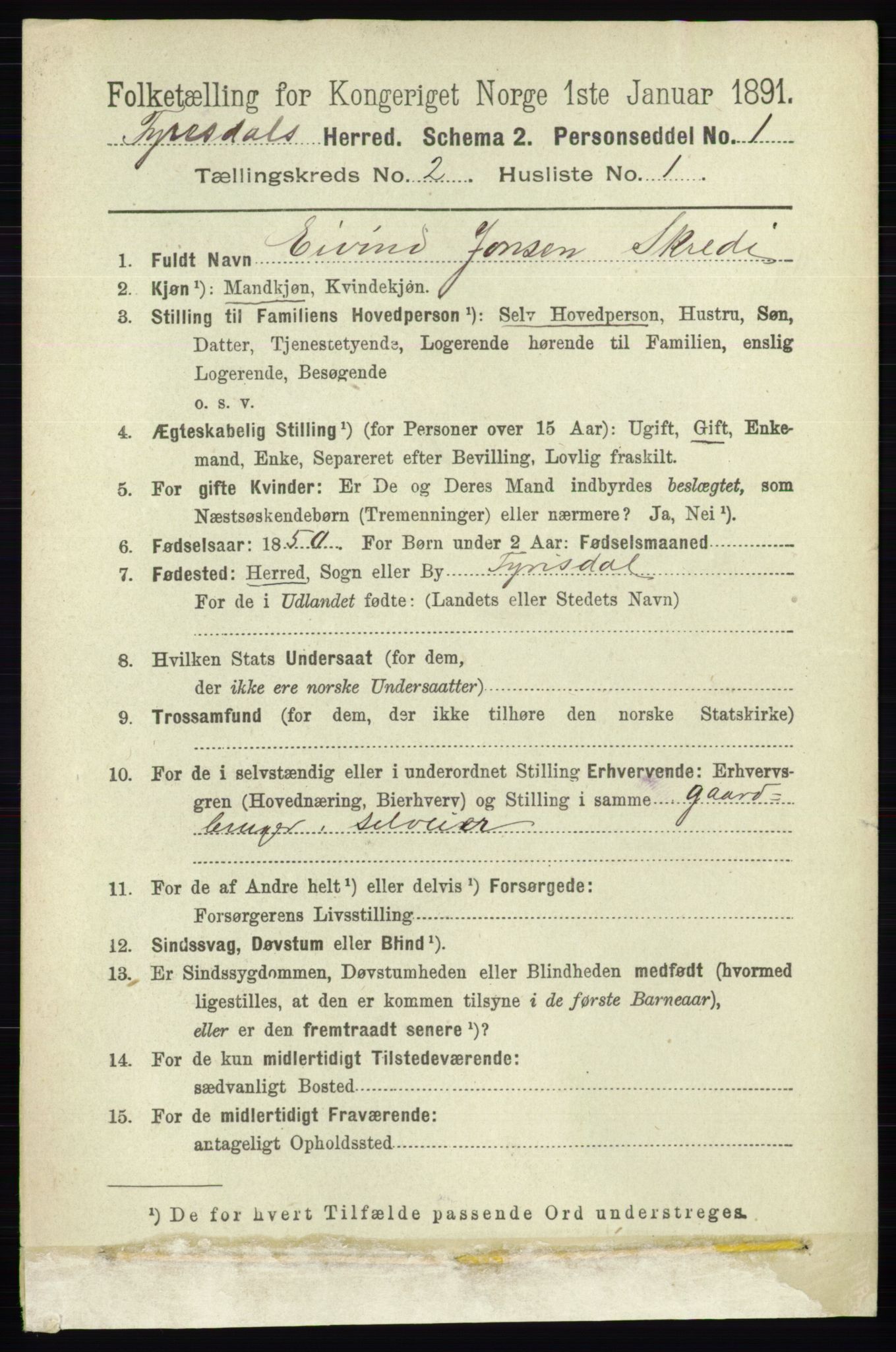 RA, 1891 census for 0831 Fyresdal, 1891, p. 296