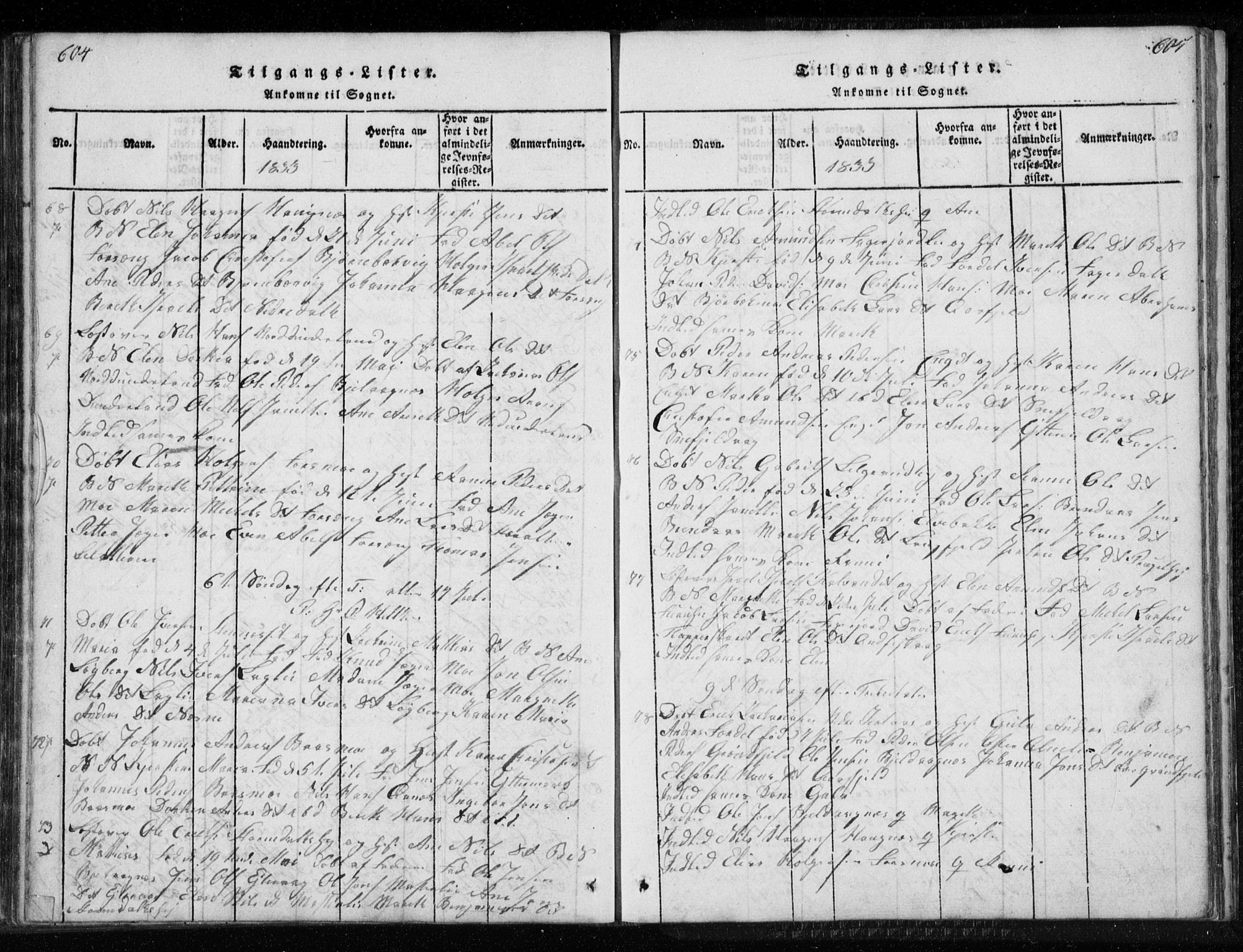 Ministerialprotokoller, klokkerbøker og fødselsregistre - Nordland, AV/SAT-A-1459/827/L0412: Parish register (copy) no. 827C01, 1820-1841, p. 604-605