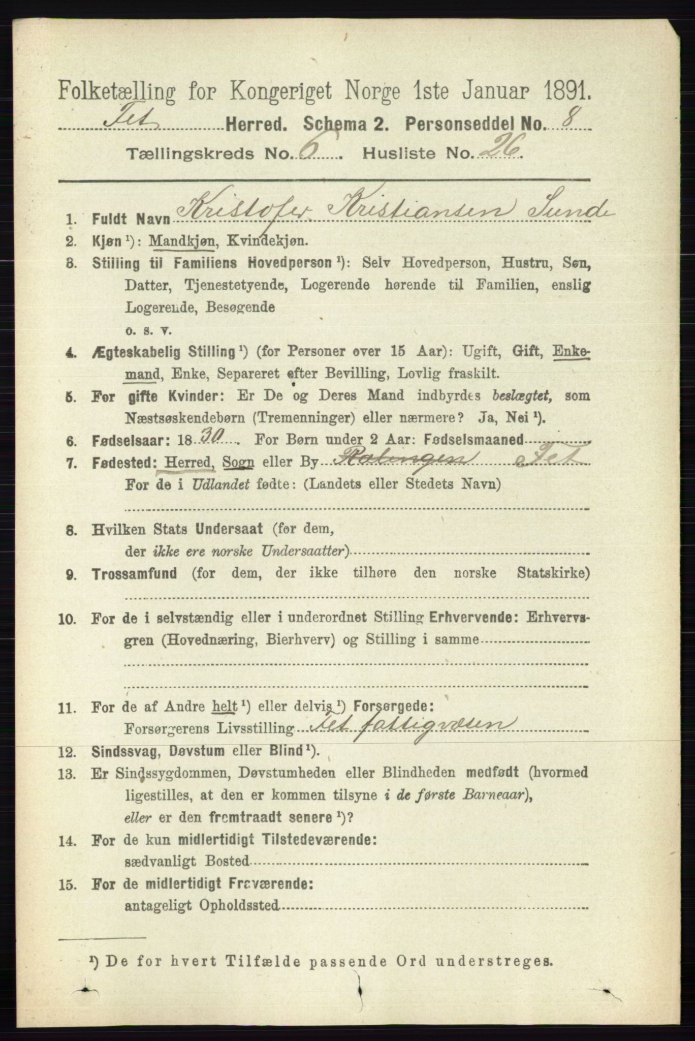 RA, 1891 census for 0227 Fet, 1891, p. 2111