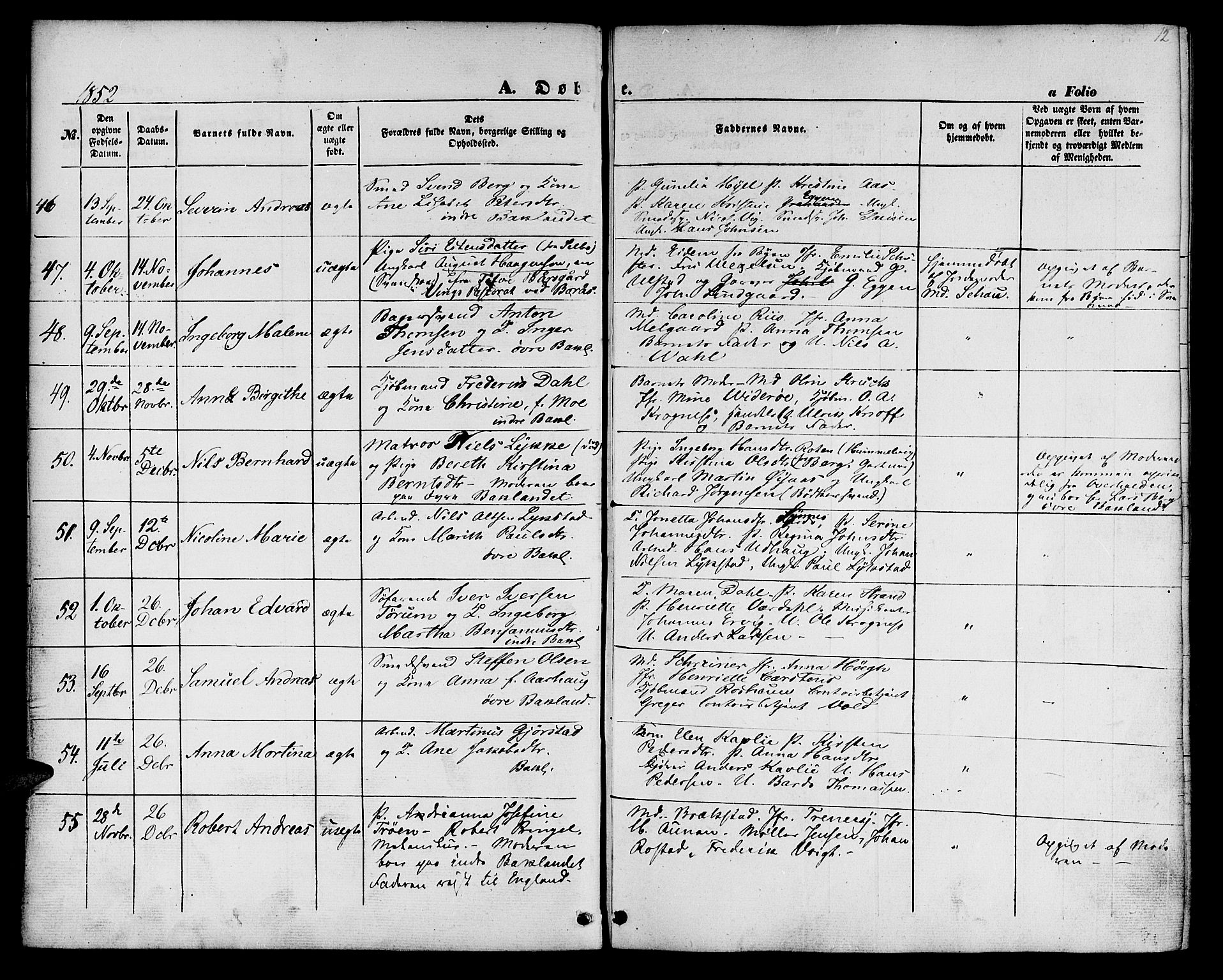 Ministerialprotokoller, klokkerbøker og fødselsregistre - Sør-Trøndelag, SAT/A-1456/604/L0184: Parish register (official) no. 604A05, 1851-1860, p. 12