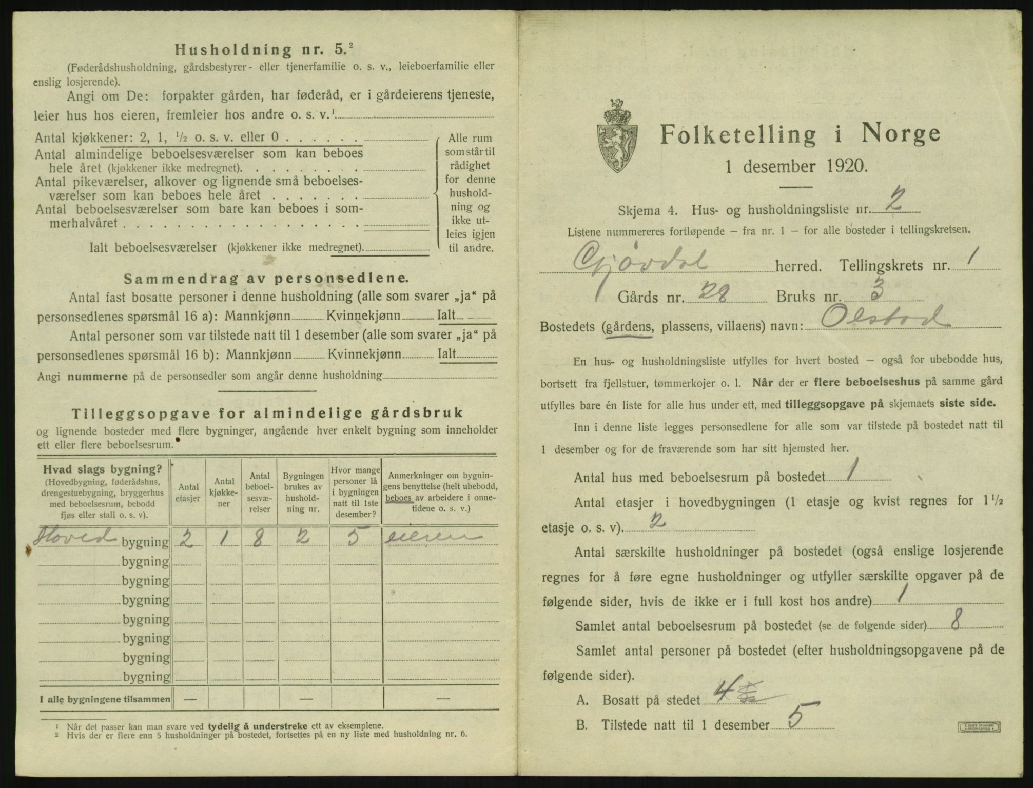 SAK, 1920 census for Gjøvdal, 1920, p. 24