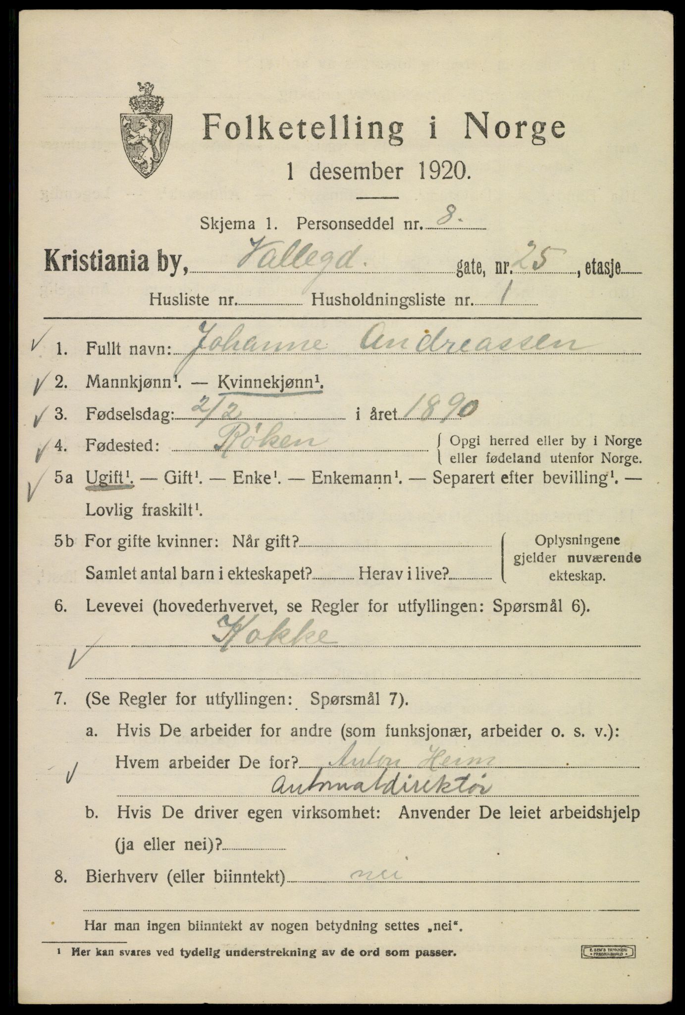 SAO, 1920 census for Kristiania, 1920, p. 628975