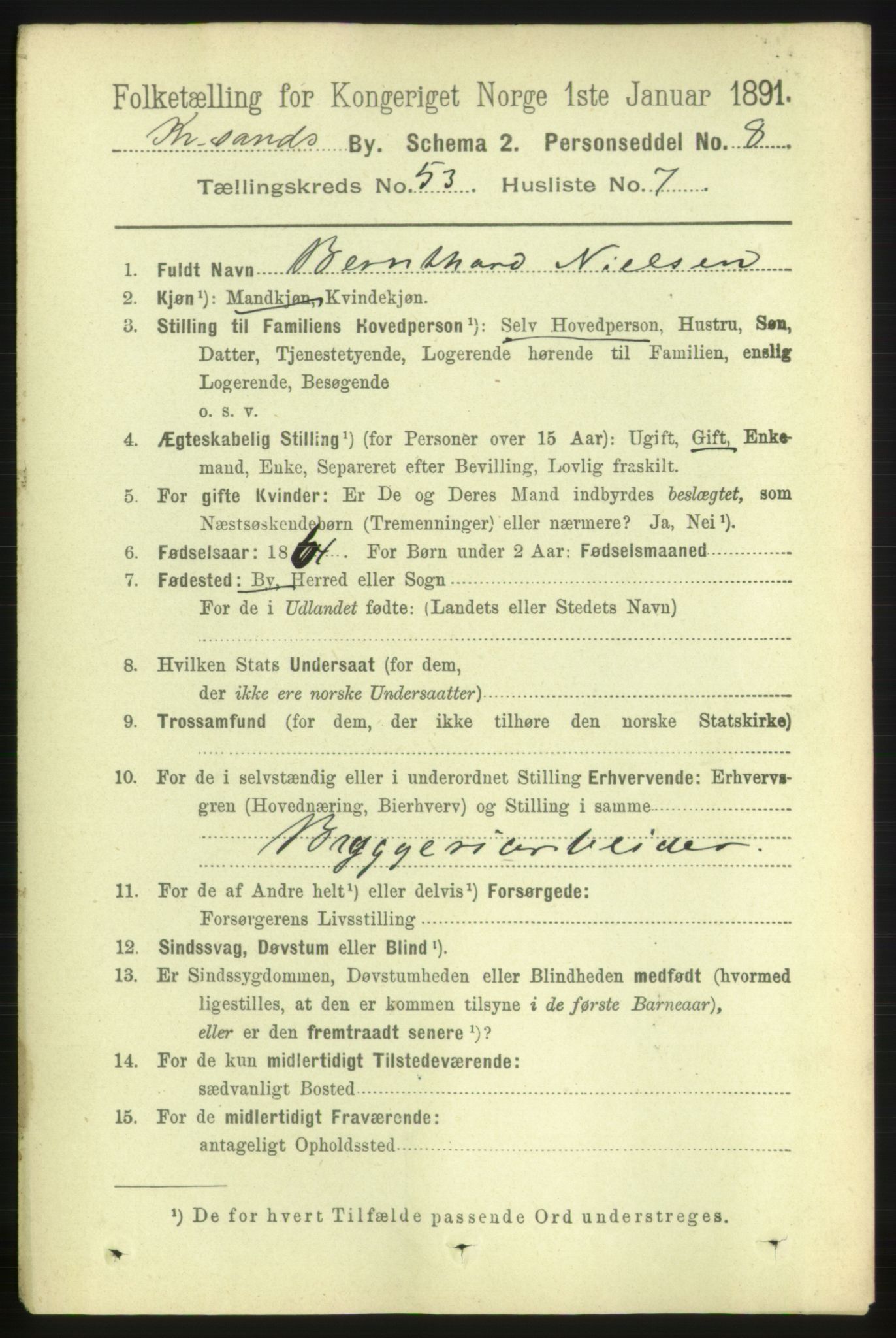 RA, 1891 census for 1001 Kristiansand, 1891, p. 15282