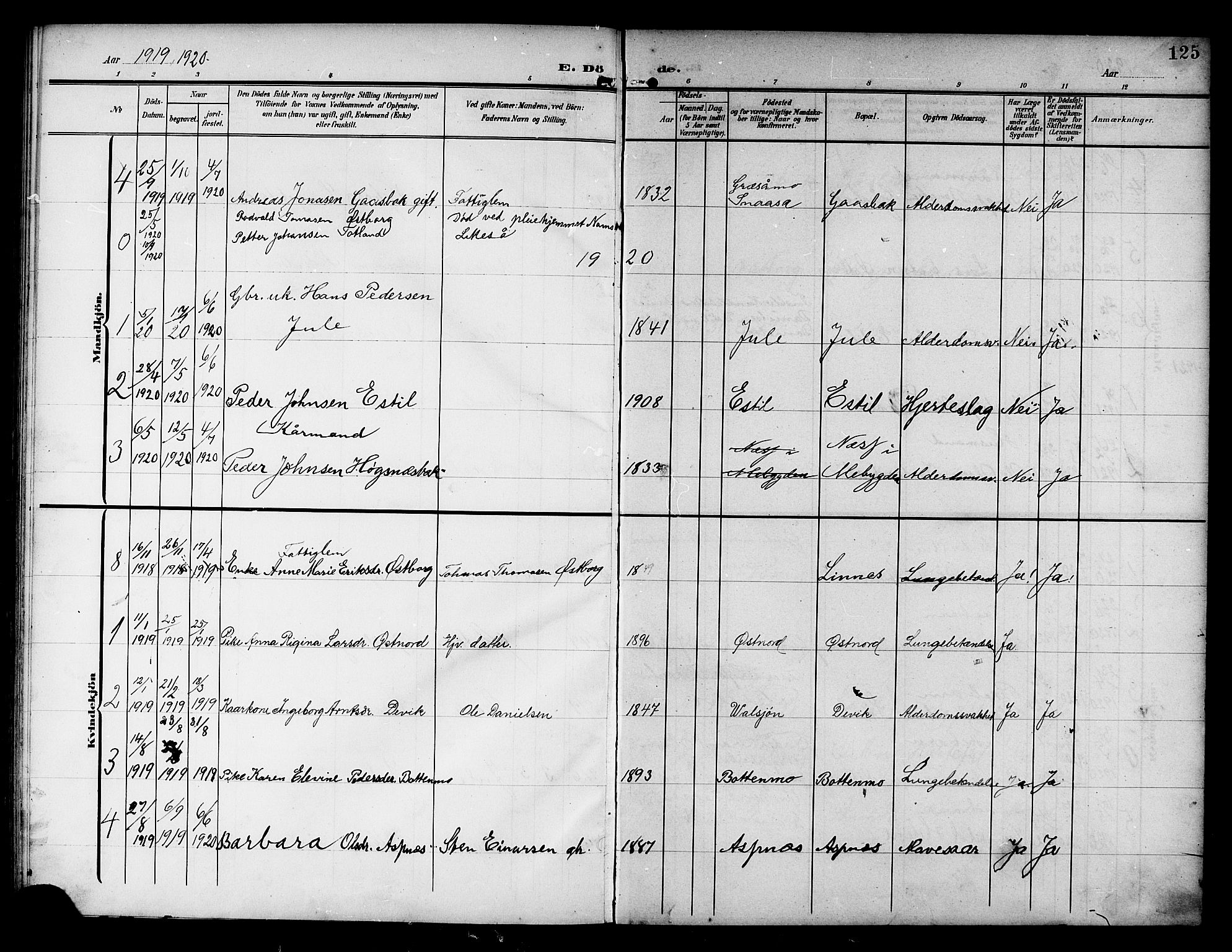 Ministerialprotokoller, klokkerbøker og fødselsregistre - Nord-Trøndelag, SAT/A-1458/757/L0506: Parish register (copy) no. 757C01, 1904-1922, p. 125
