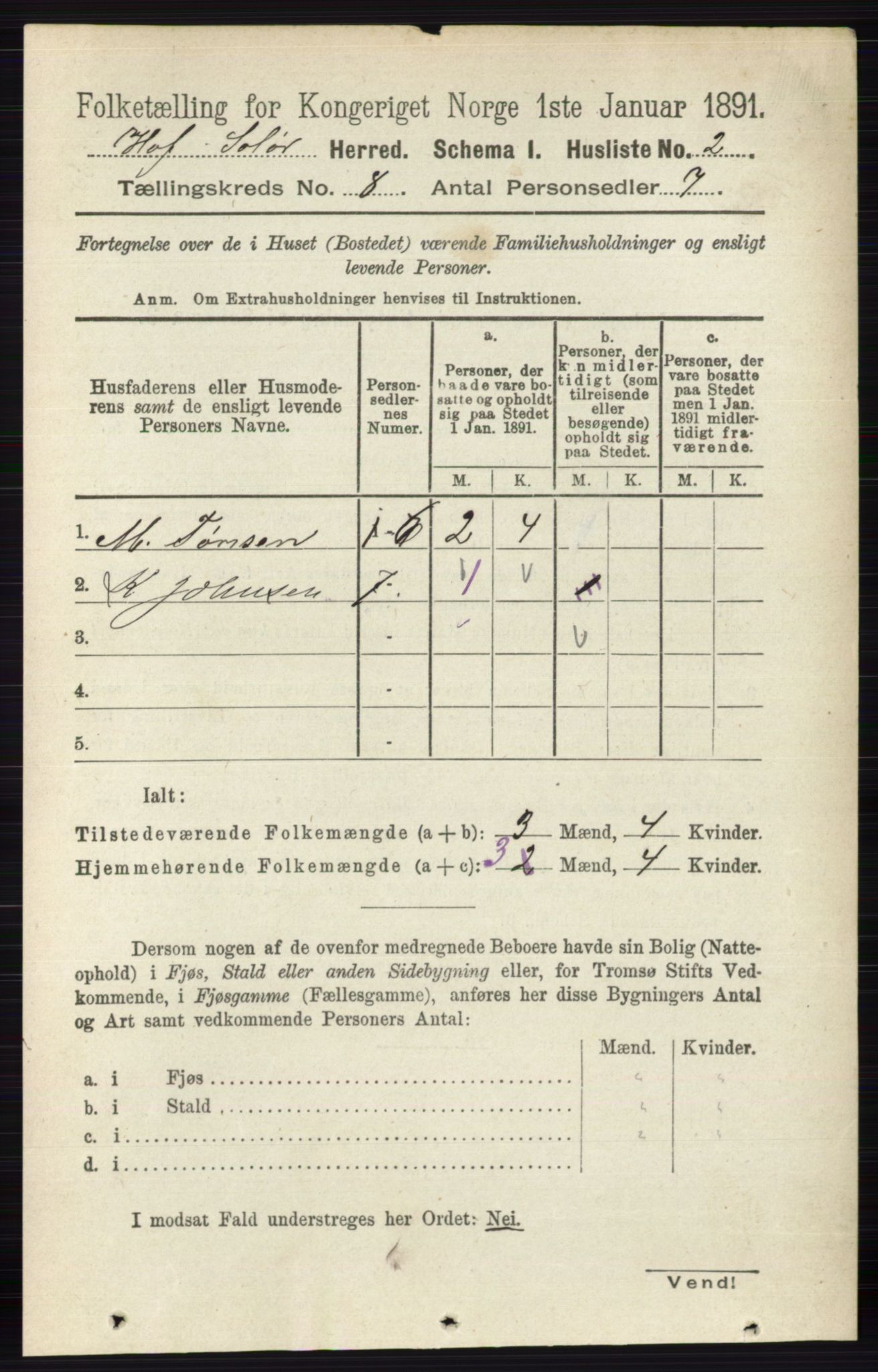 RA, 1891 census for 0424 Hof, 1891, p. 3146