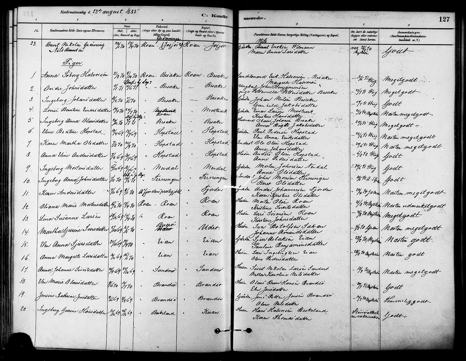Ministerialprotokoller, klokkerbøker og fødselsregistre - Sør-Trøndelag, SAT/A-1456/657/L0707: Parish register (official) no. 657A08, 1879-1893, p. 127
