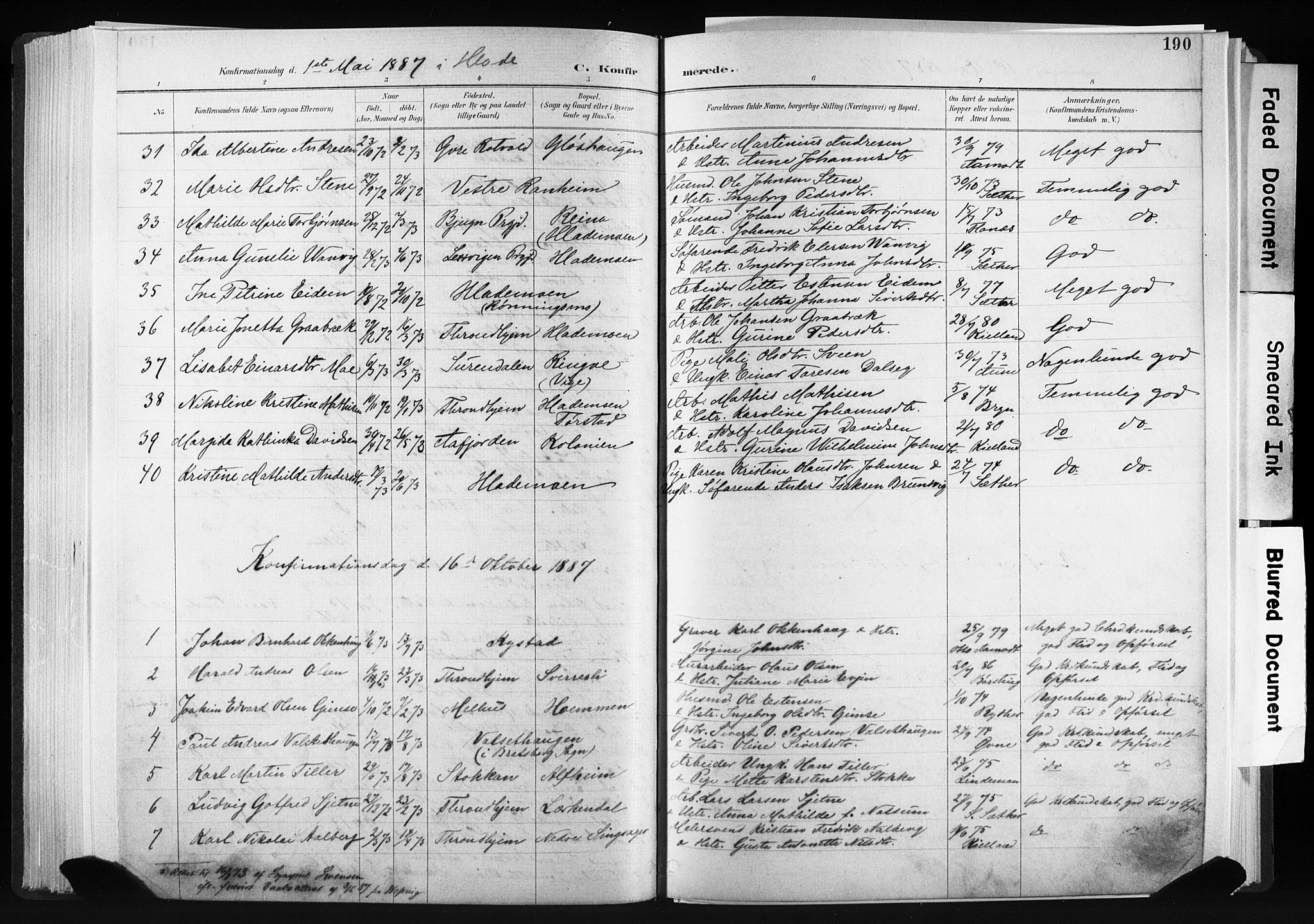 Ministerialprotokoller, klokkerbøker og fødselsregistre - Sør-Trøndelag, AV/SAT-A-1456/606/L0300: Parish register (official) no. 606A15, 1886-1893, p. 190