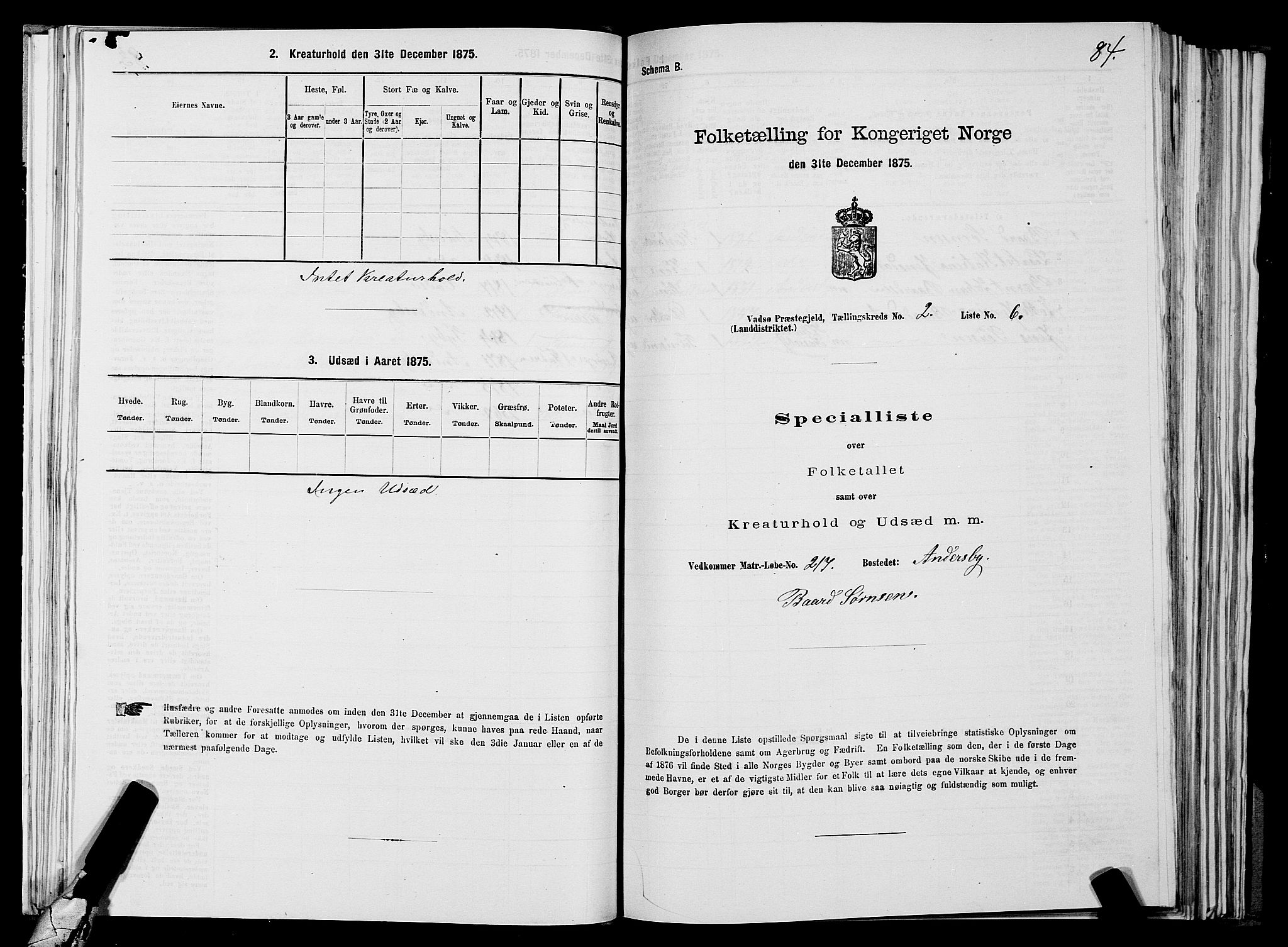 SATØ, 1875 census for 2029L Vadsø/Vadsø, 1875, p. 1084