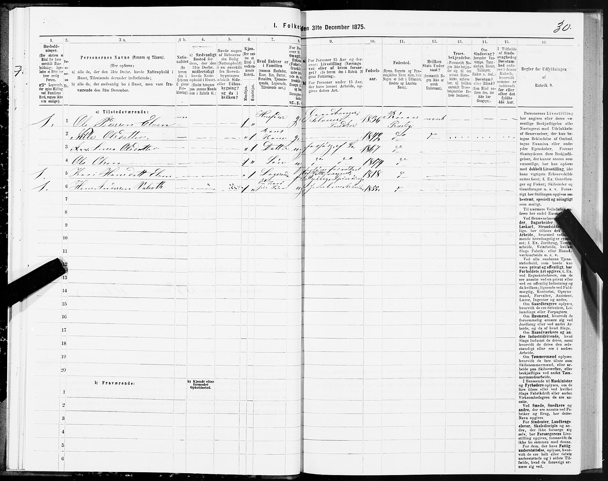 SAT, 1875 census for 1640P Røros, 1875, p. 5030