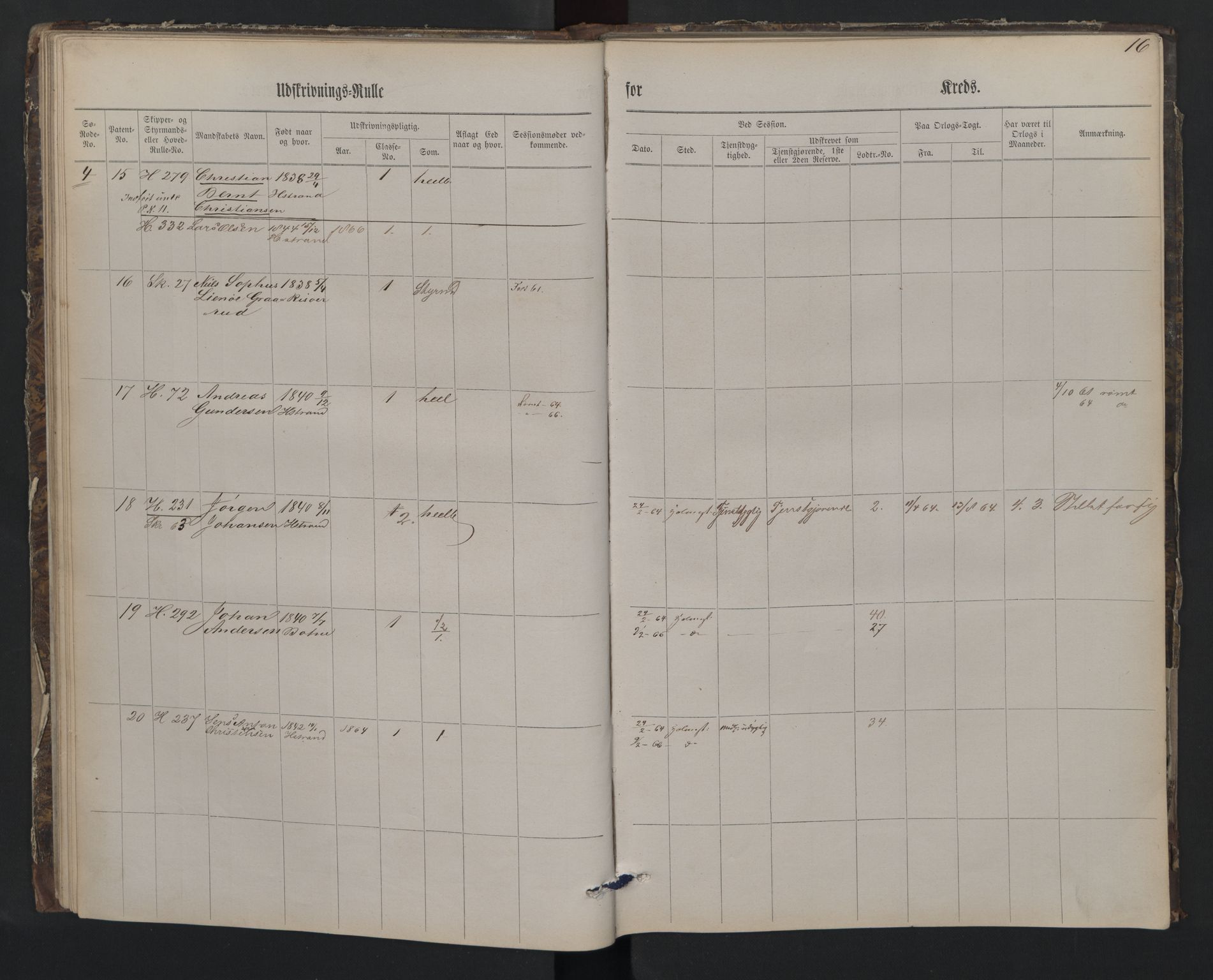 Holmestrand innrulleringskontor, AV/SAKO-A-1151/G/Gb/L0001: Utskrivningsrulle, 1860, p. 16