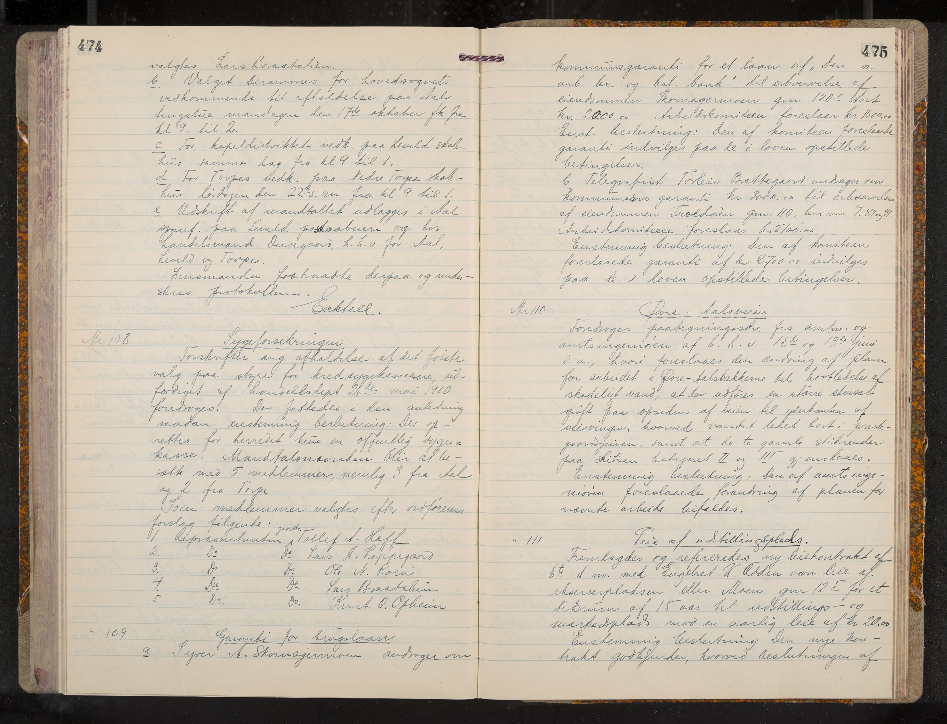 Ål formannskap og sentraladministrasjon, IKAK/0619021/A/Aa/L0005: Utskrift av møtebok, 1902-1910, p. 474-475