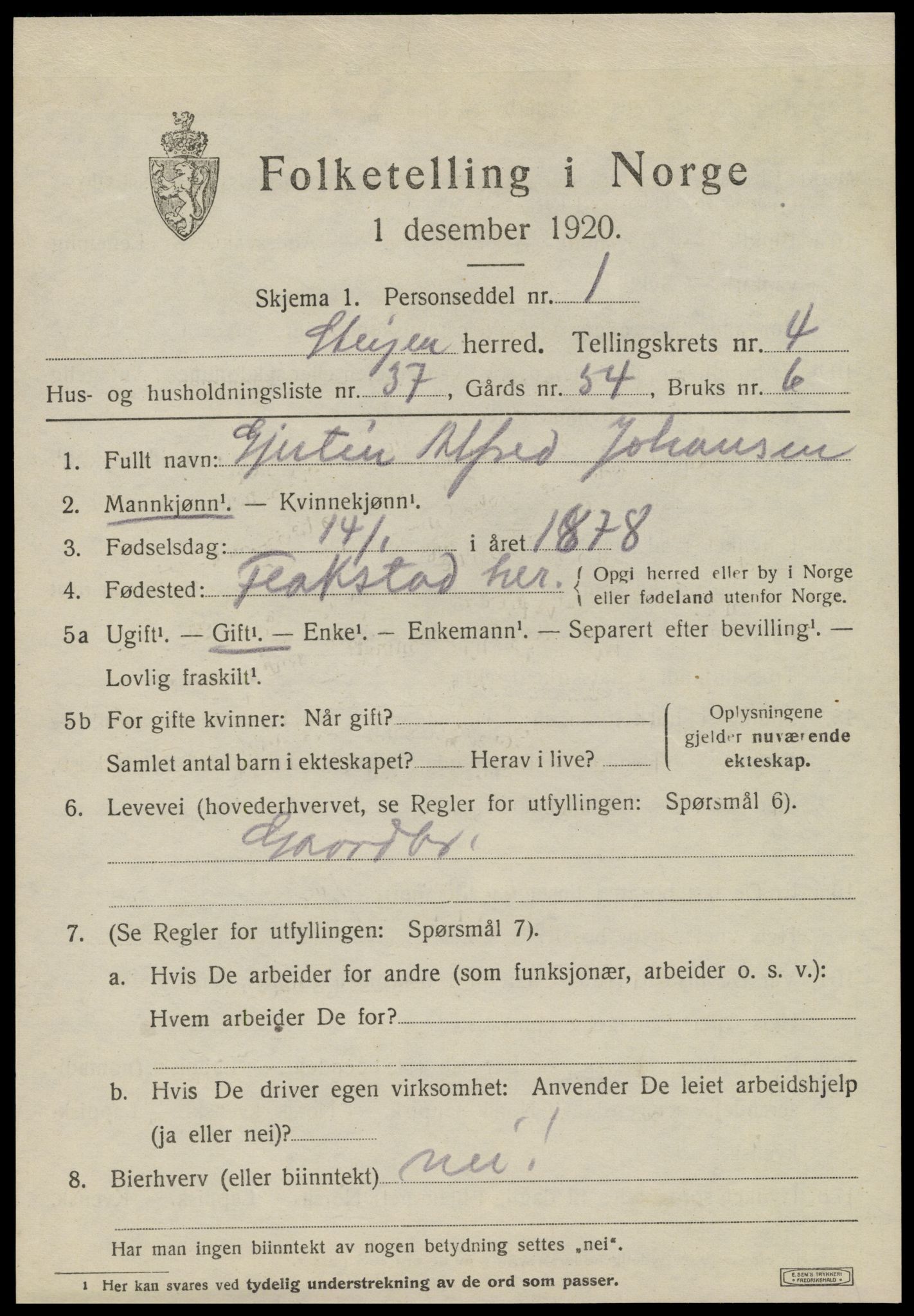 SAT, 1920 census for Steigen, 1920, p. 1946