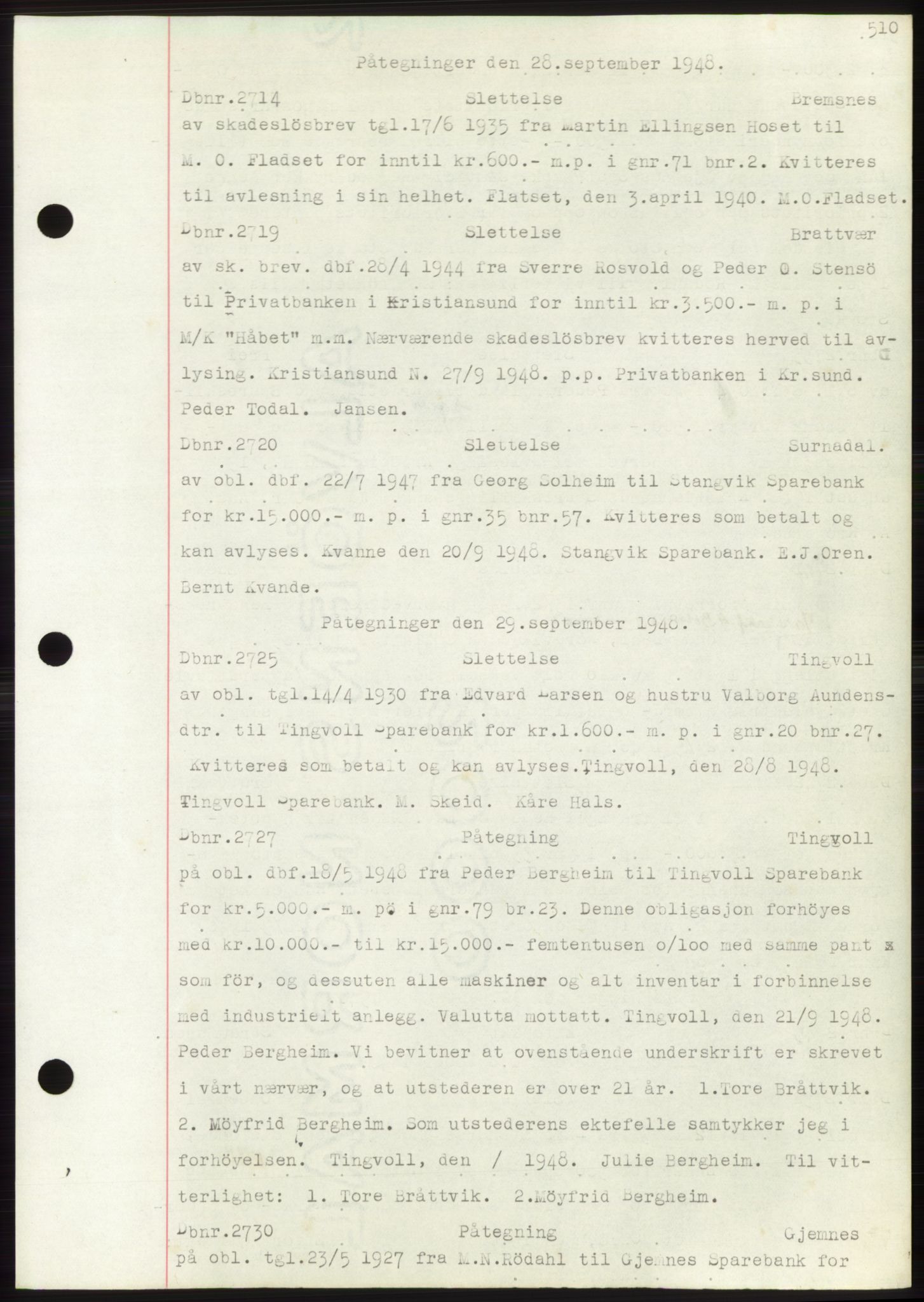 Nordmøre sorenskriveri, AV/SAT-A-4132/1/2/2Ca: Mortgage book no. C82b, 1946-1951, Diary no: : 2714/1948