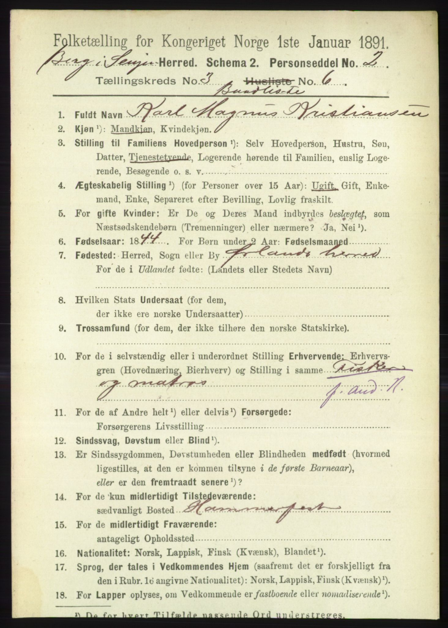 RA, 1891 census for 1929 Berg, 1891, p. 1551