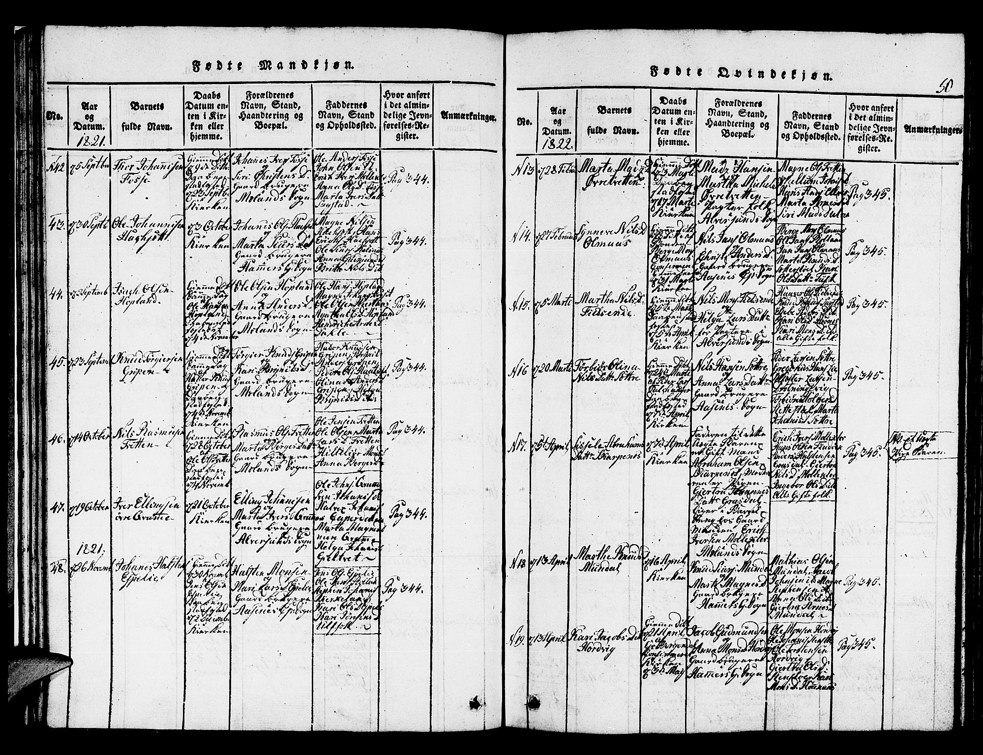 Hamre sokneprestembete, AV/SAB-A-75501/H/Ha/Hab: Parish register (copy) no. A 1, 1816-1826, p. 50