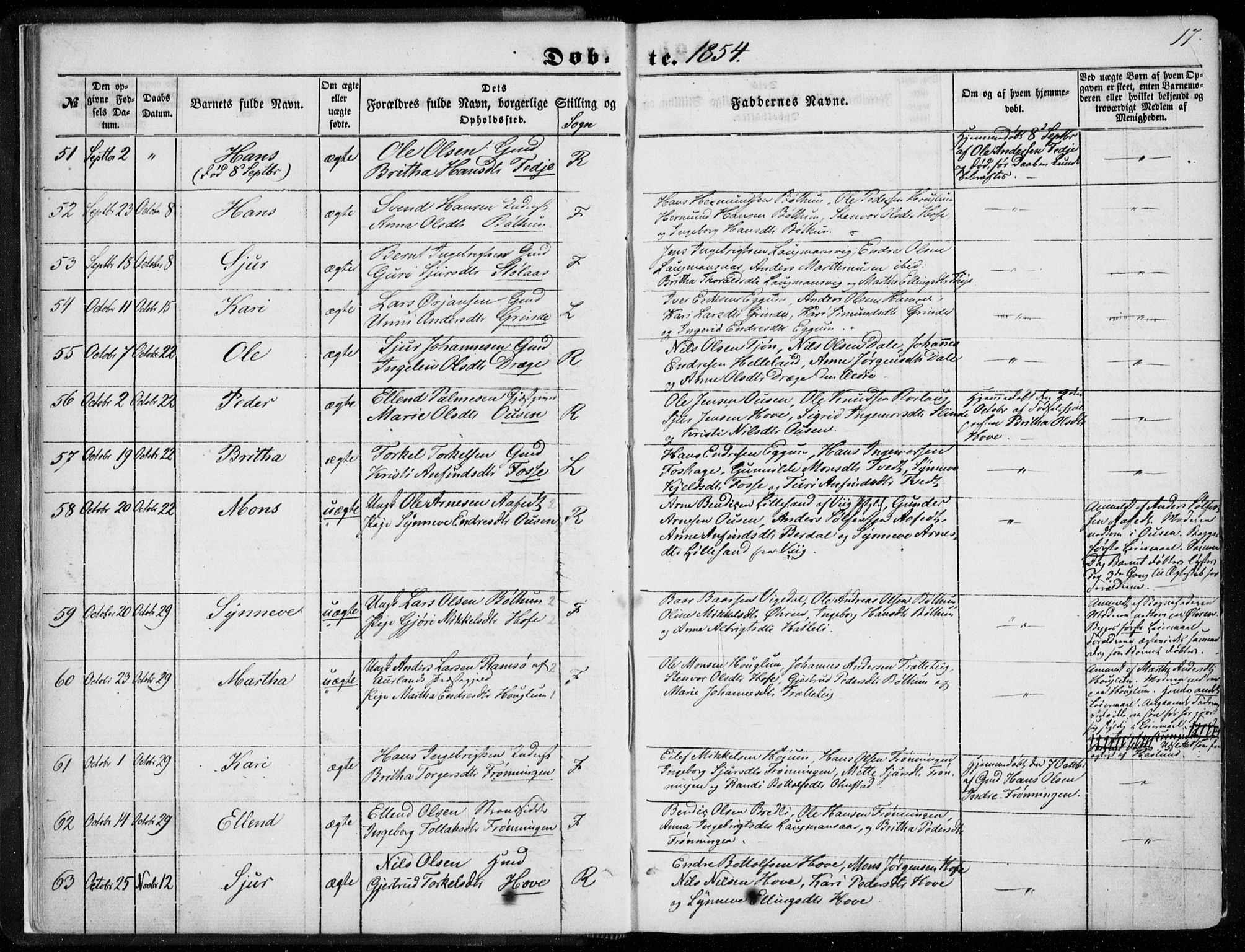 Leikanger sokneprestembete, SAB/A-81001: Parish register (official) no. A 8, 1852-1868, p. 17