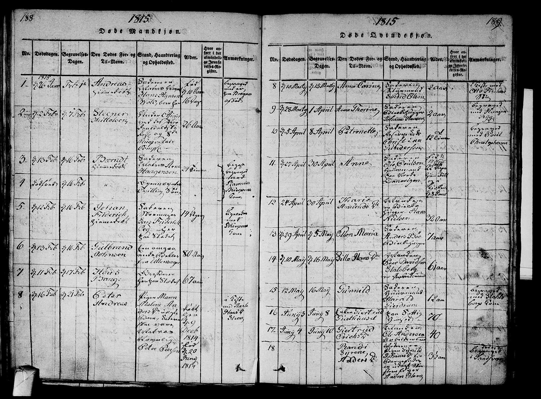 Strømsø kirkebøker, SAKO/A-246/G/Ga/L0001: Parish register (copy) no. 1, 1815-1829, p. 188-189