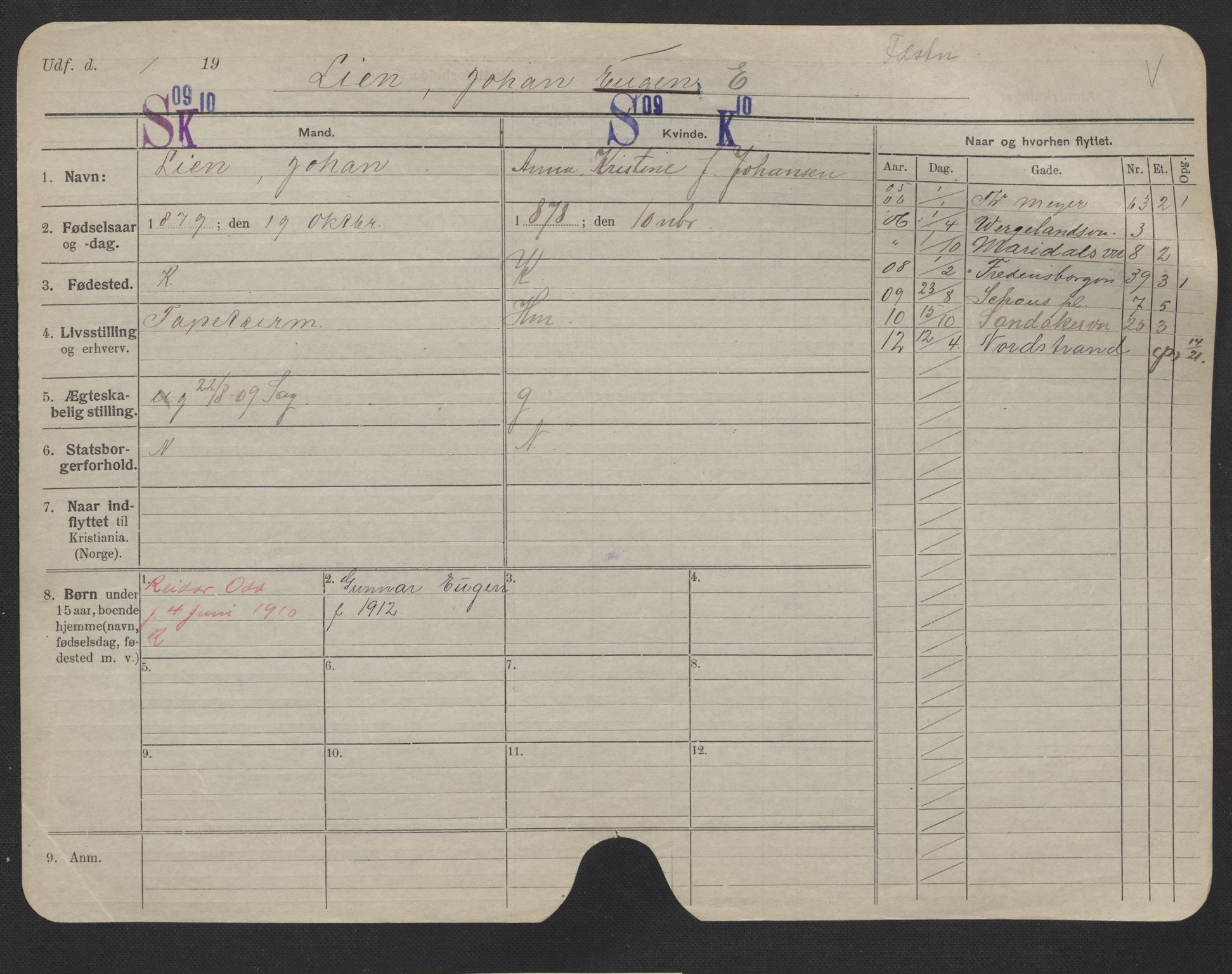 Oslo folkeregister, Registerkort, AV/SAO-A-11715/F/Fa/Fac/L0007: Menn, 1906-1914, p. 102a