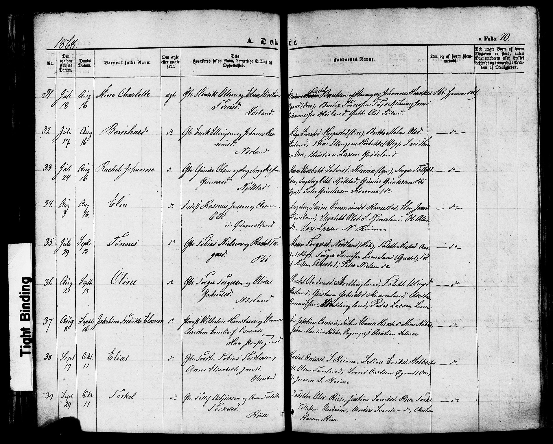 Hå sokneprestkontor, SAST/A-101801/001/30BA/L0008: Parish register (official) no. A 7, 1853-1878, p. 70
