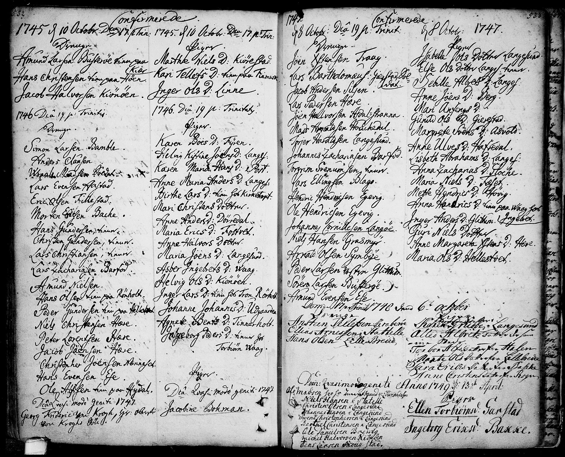 Bamble kirkebøker, SAKO/A-253/F/Fa/L0001: Parish register (official) no. I 1, 1702-1774, p. 532-533