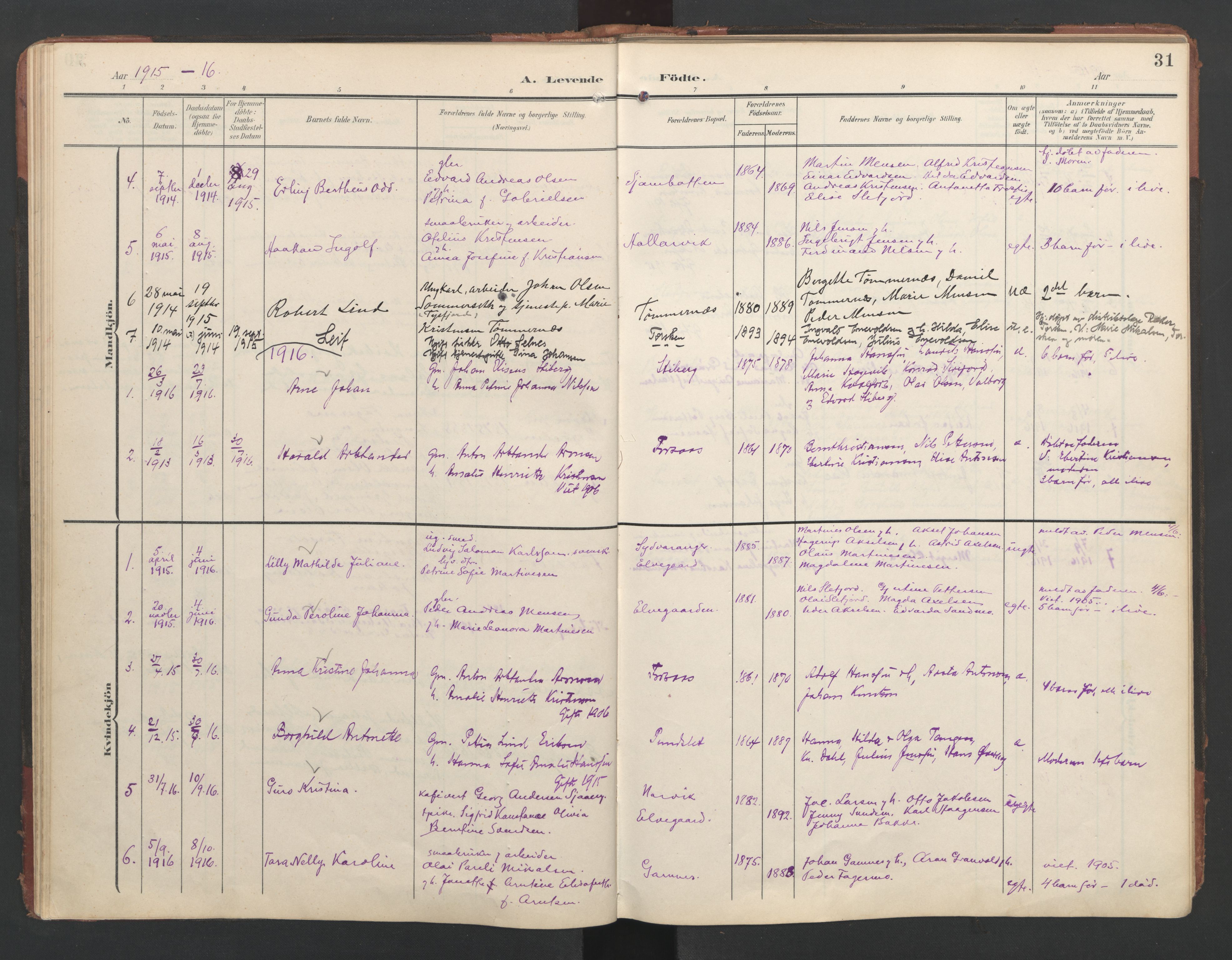 Ministerialprotokoller, klokkerbøker og fødselsregistre - Nordland, AV/SAT-A-1459/867/L0966: Parish register (copy) no. 867C01, 1904-1952, p. 31