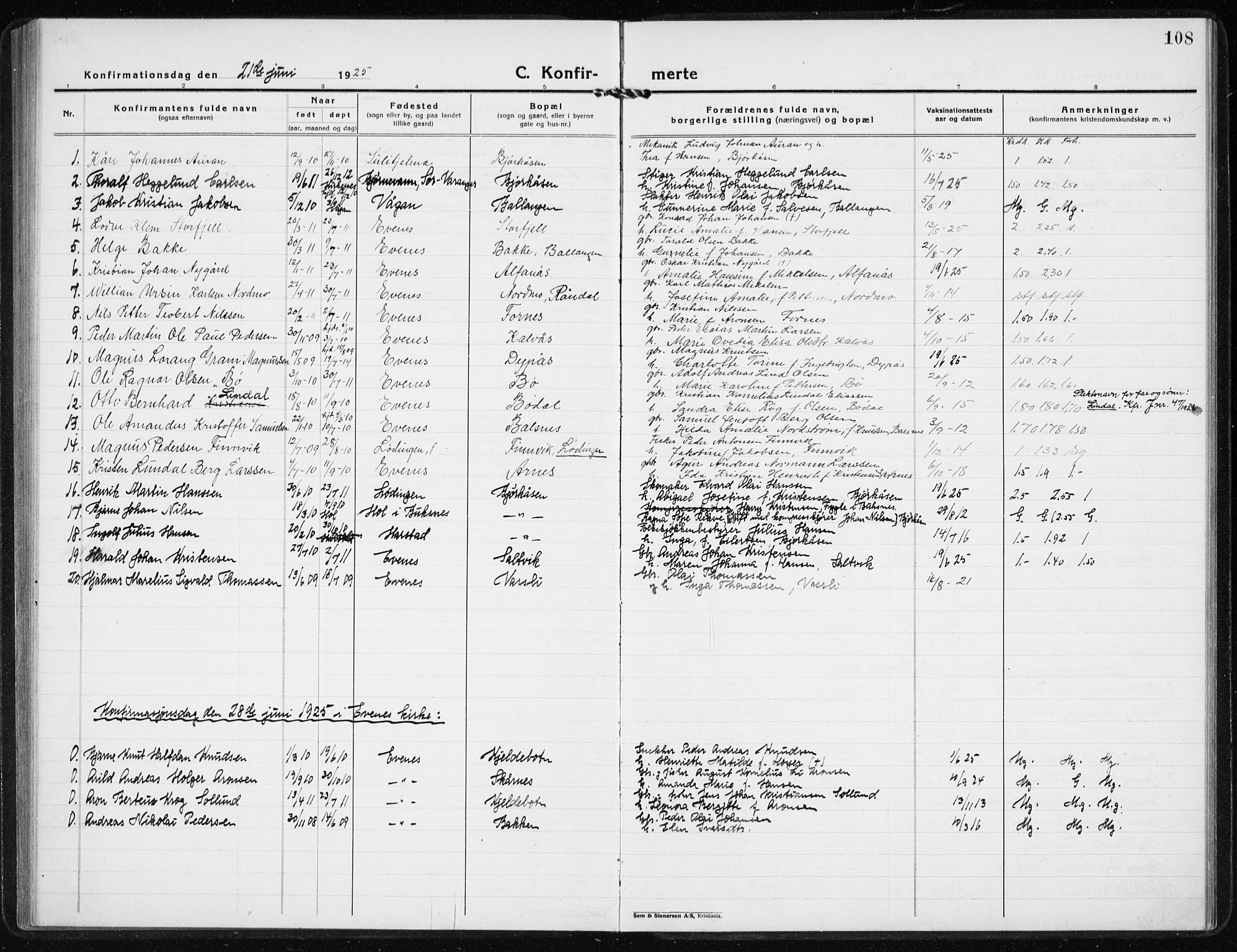 Ministerialprotokoller, klokkerbøker og fødselsregistre - Nordland, AV/SAT-A-1459/869/L0975: Parish register (copy) no. 869C01, 1923-1939, p. 108