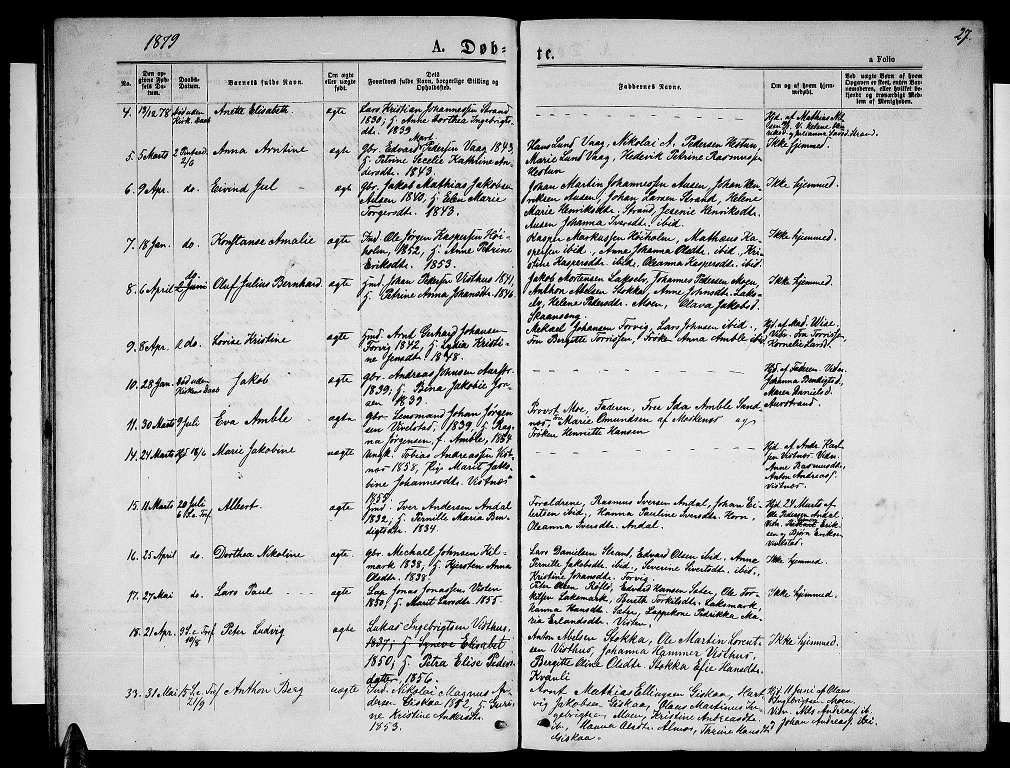 Ministerialprotokoller, klokkerbøker og fødselsregistre - Nordland, SAT/A-1459/819/L0276: Parish register (copy) no. 819C02, 1869-1887, p. 27