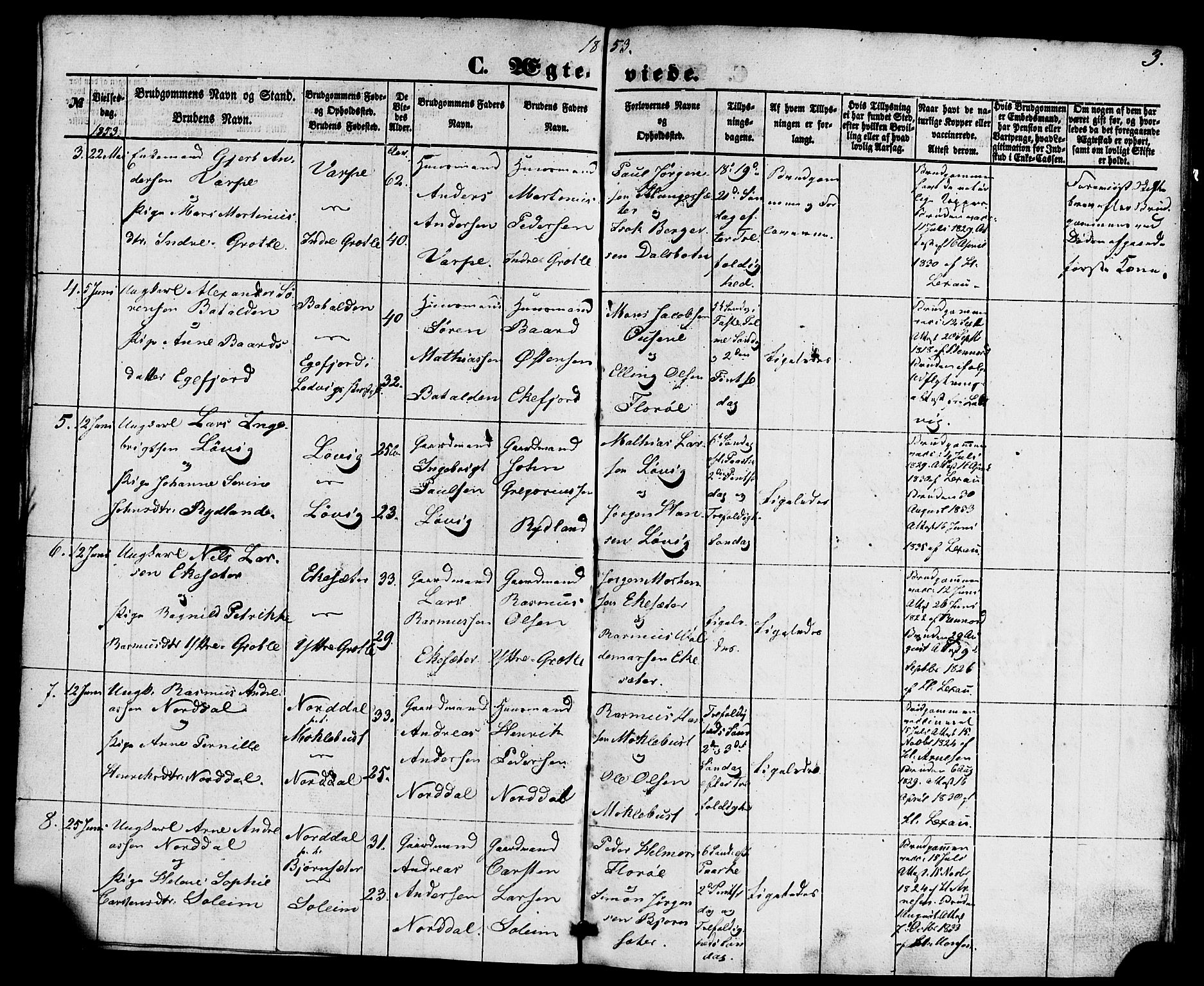 Kinn sokneprestembete, SAB/A-80801/H/Haa/Haaa/L0010: Parish register (official) no. A 10, 1852-1869, p. 3