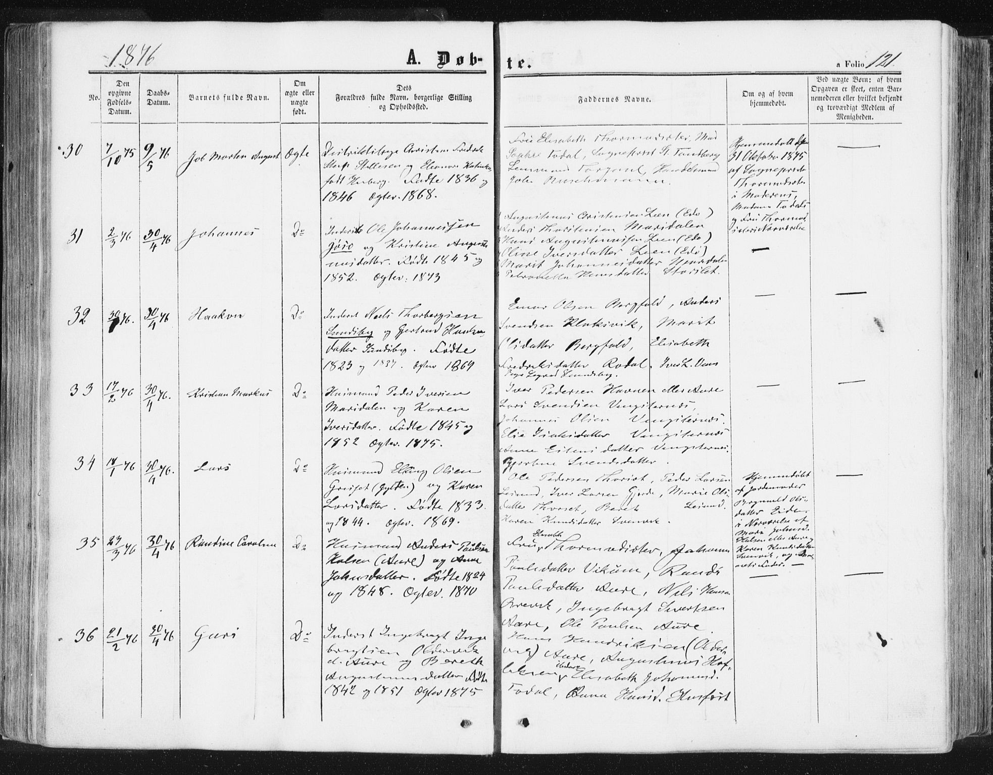 Ministerialprotokoller, klokkerbøker og fødselsregistre - Møre og Romsdal, AV/SAT-A-1454/578/L0905: Parish register (official) no. 578A04, 1859-1877, p. 121