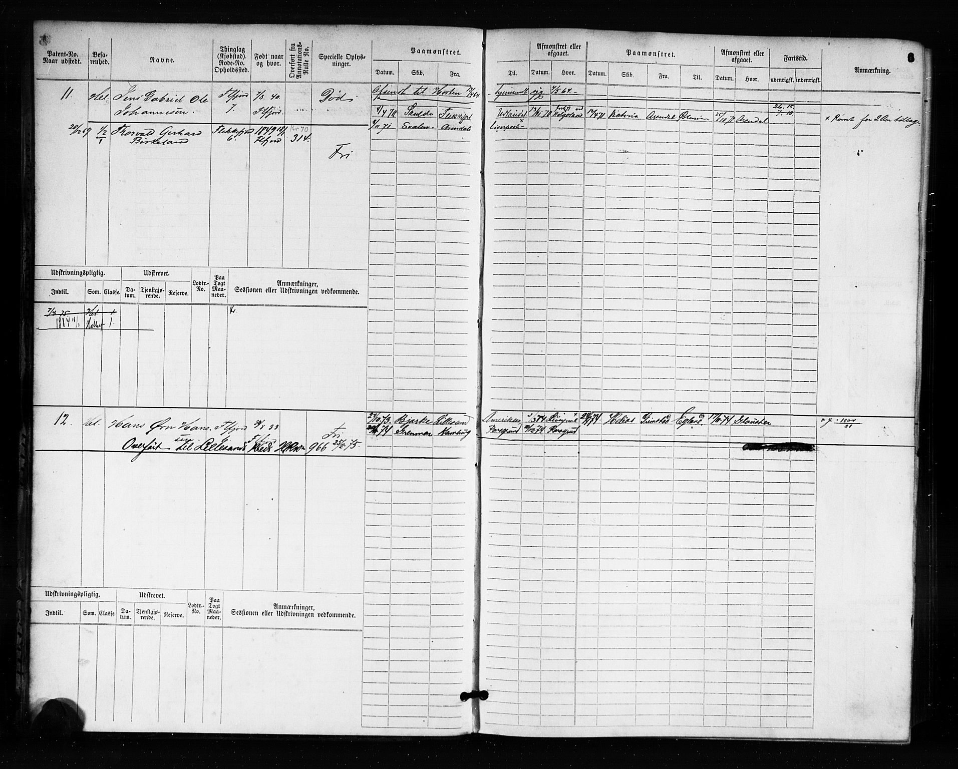 Flekkefjord mønstringskrets, AV/SAK-2031-0018/F/Fb/L0001: Hovedrulle nr 1-764, N-4, 1868-1900, p. 7