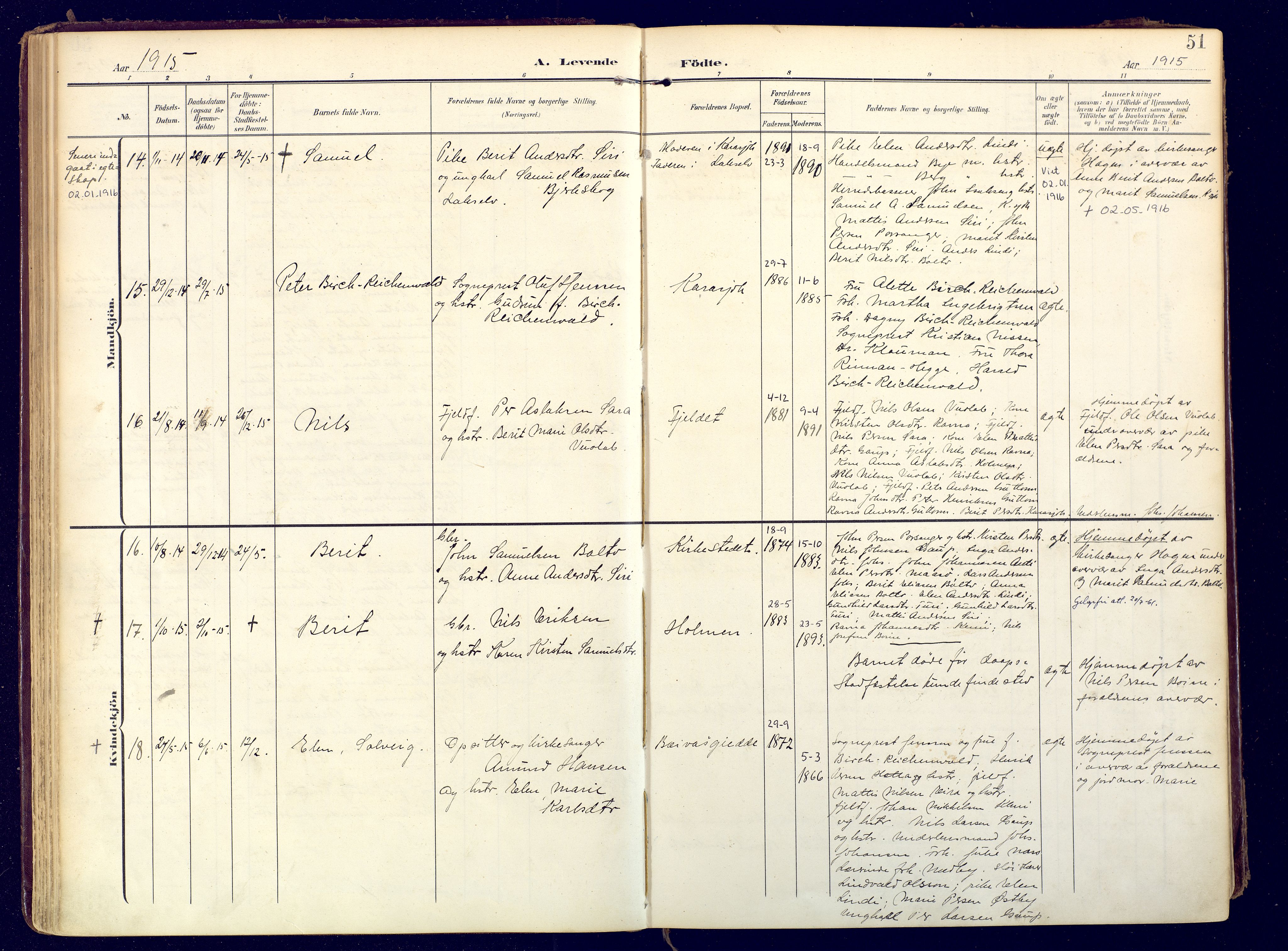 Karasjok sokneprestkontor, AV/SATØ-S-1352/H/Ha: Parish register (official) no. 3, 1907-1926, p. 51