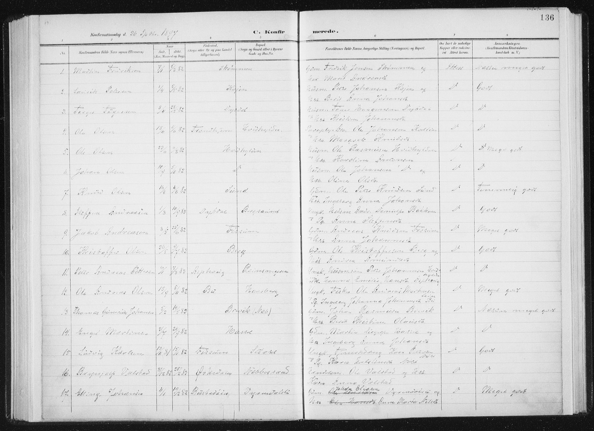 Ministerialprotokoller, klokkerbøker og fødselsregistre - Sør-Trøndelag, SAT/A-1456/647/L0635: Parish register (official) no. 647A02, 1896-1911, p. 136