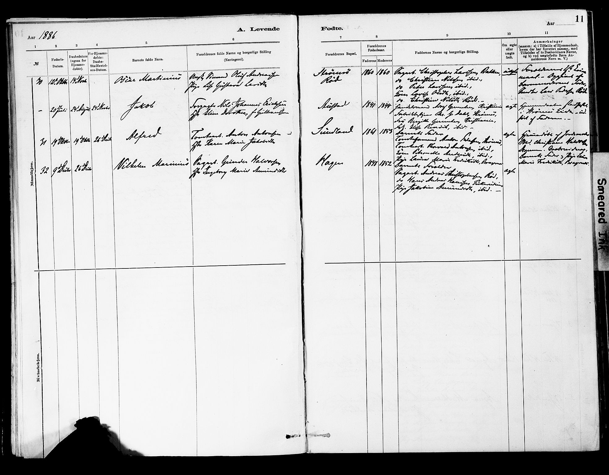 Strømsgodset kirkebøker, AV/SAKO-A-324/F/Fa/L0001: Parish register (official) no. 1, 1885-1909, p. 11