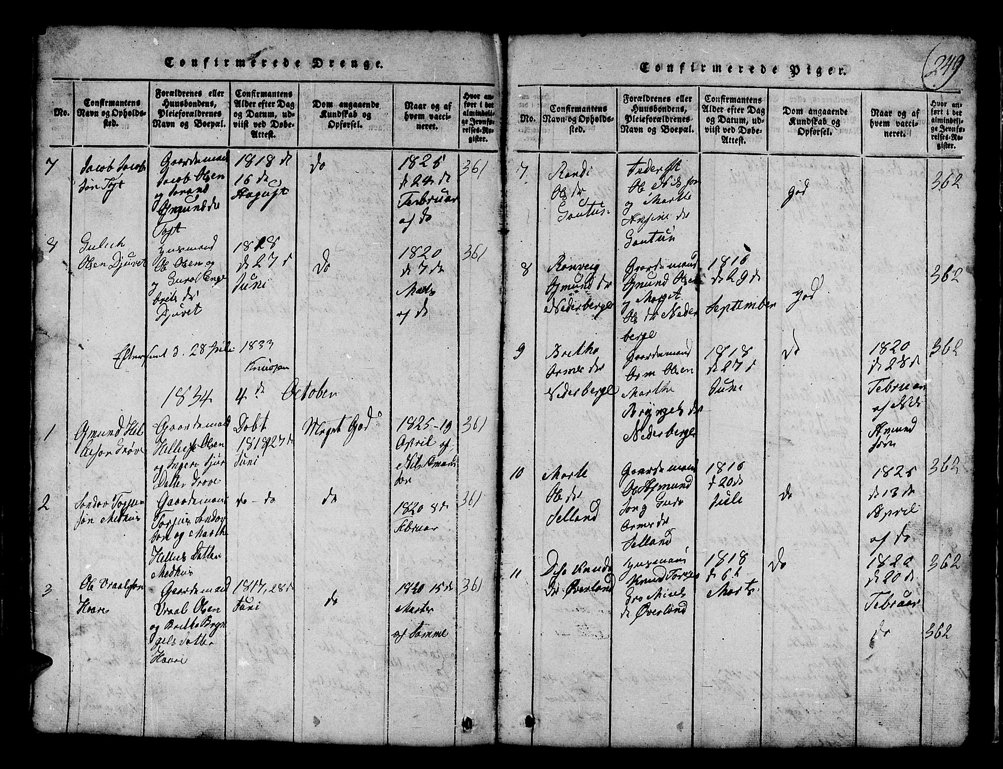 Røldal sokneprestembete, SAB/A-100247: Parish register (copy) no. A 1, 1817-1860, p. 249