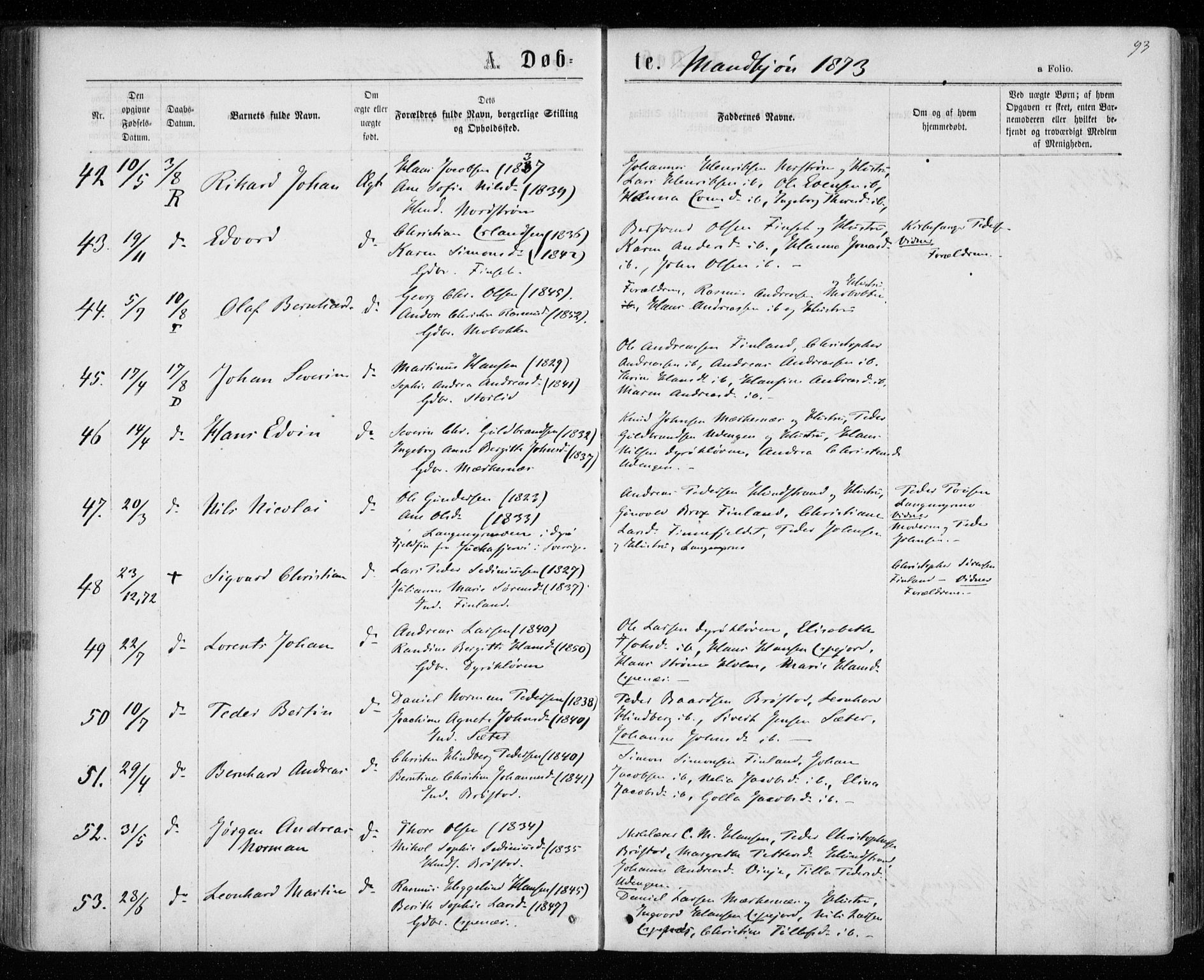 Tranøy sokneprestkontor, AV/SATØ-S-1313/I/Ia/Iaa/L0008kirke: Parish register (official) no. 8, 1867-1877, p. 93