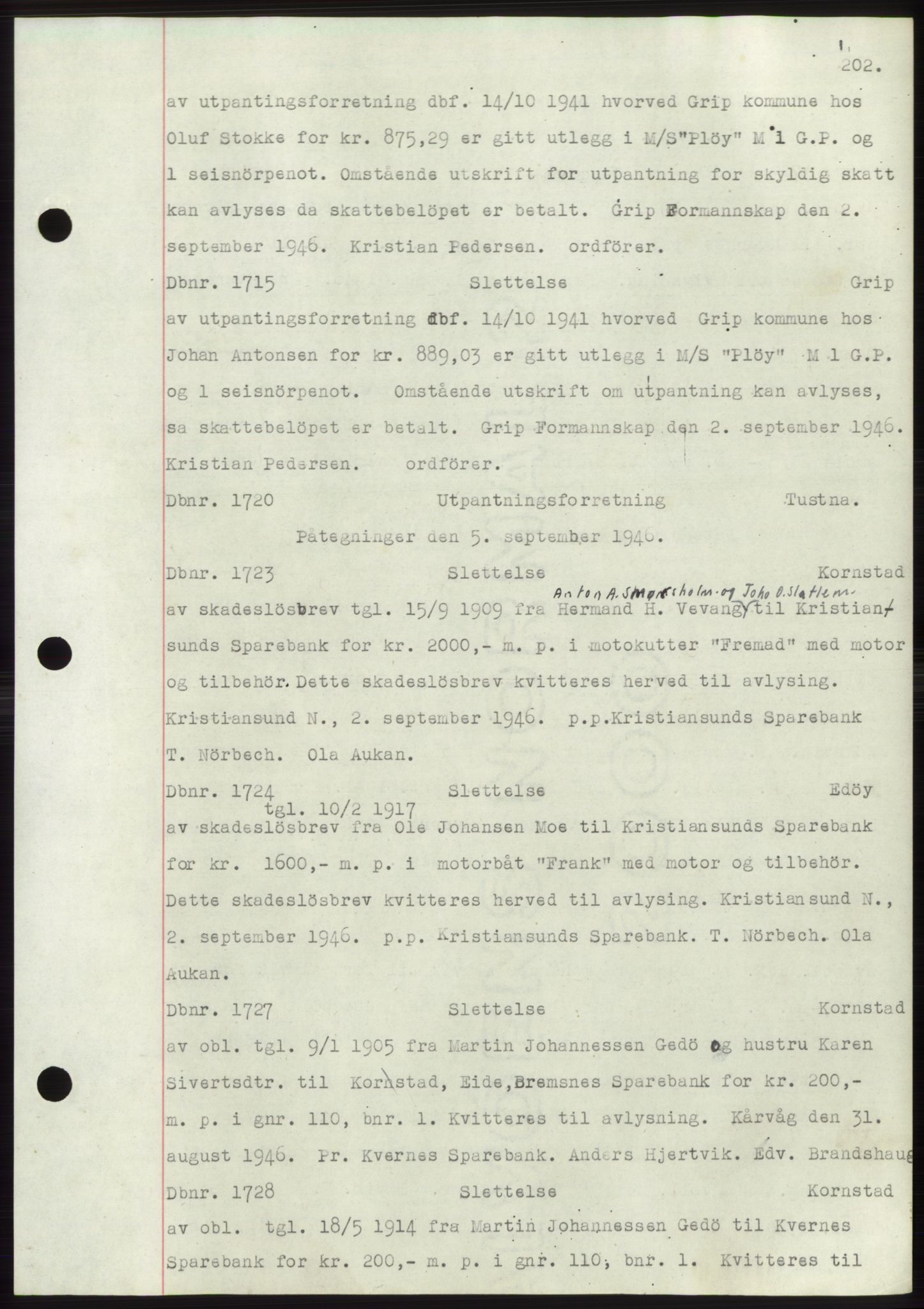 Nordmøre sorenskriveri, SAT/A-4132/1/2/2Ca: Mortgage book no. C82b, 1946-1951, Diary no: : 1715/1946