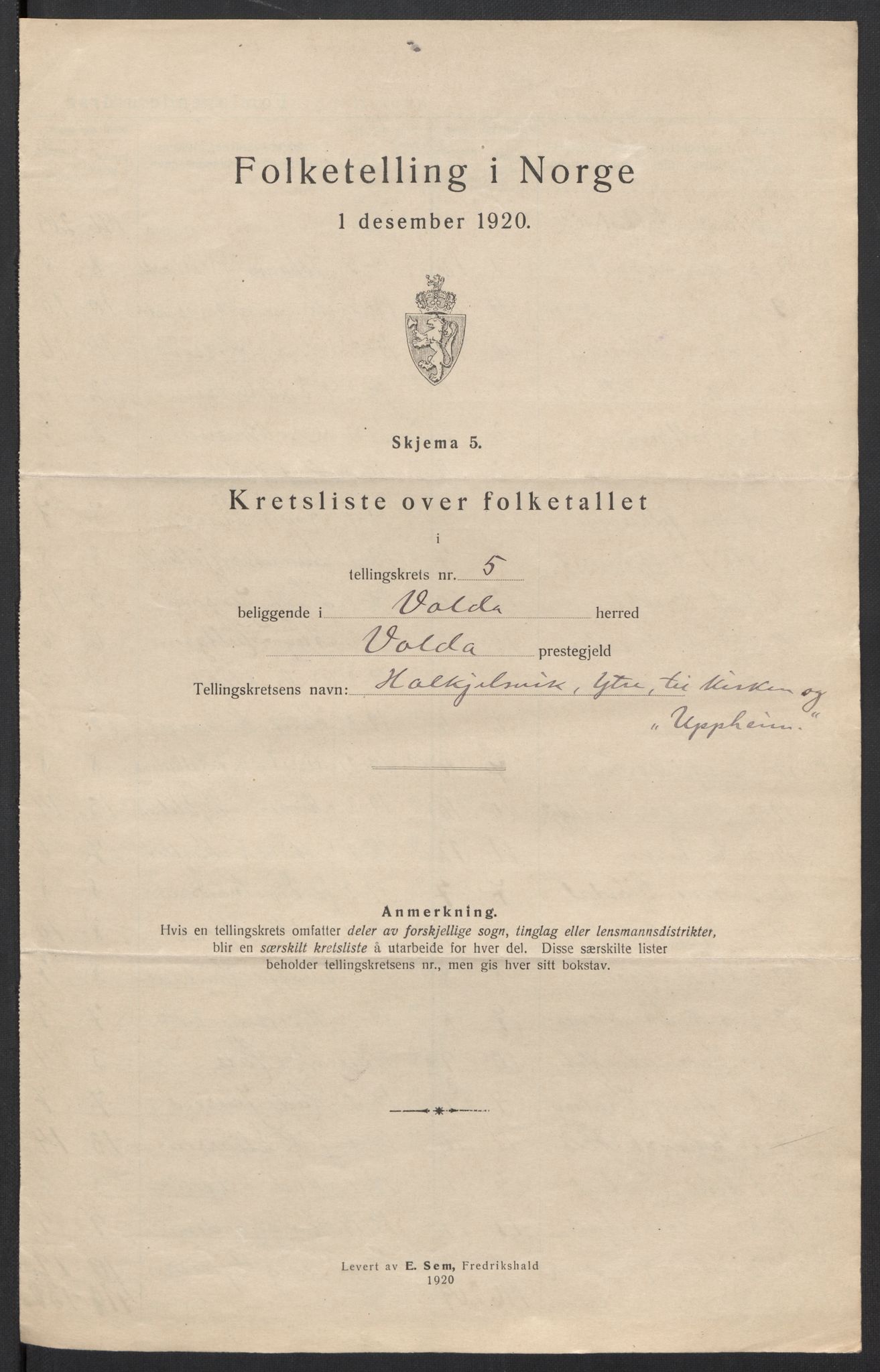 SAT, 1920 census for Volda, 1920, p. 18