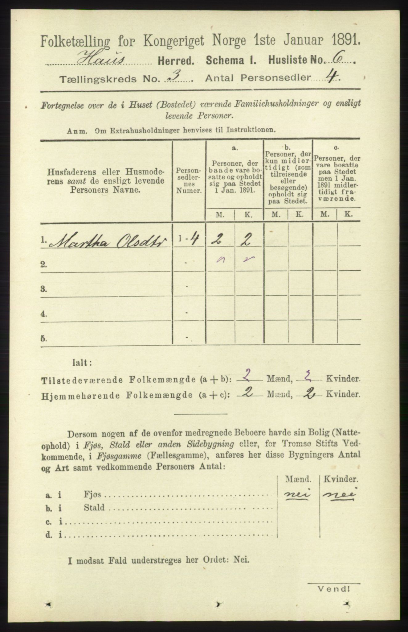 RA, 1891 census for 1250 Haus, 1891, p. 904