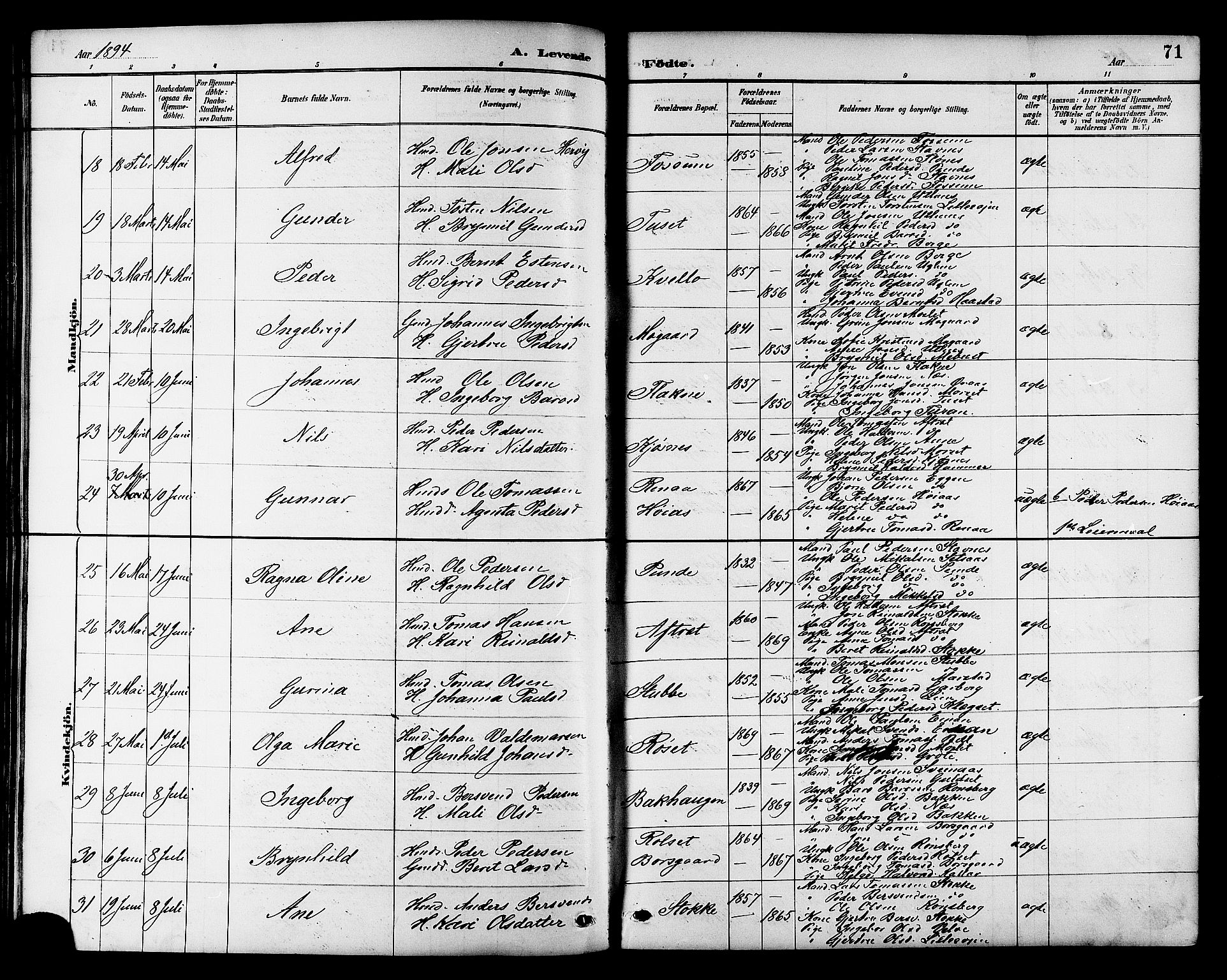 Ministerialprotokoller, klokkerbøker og fødselsregistre - Sør-Trøndelag, AV/SAT-A-1456/695/L1157: Parish register (copy) no. 695C08, 1889-1913, p. 71