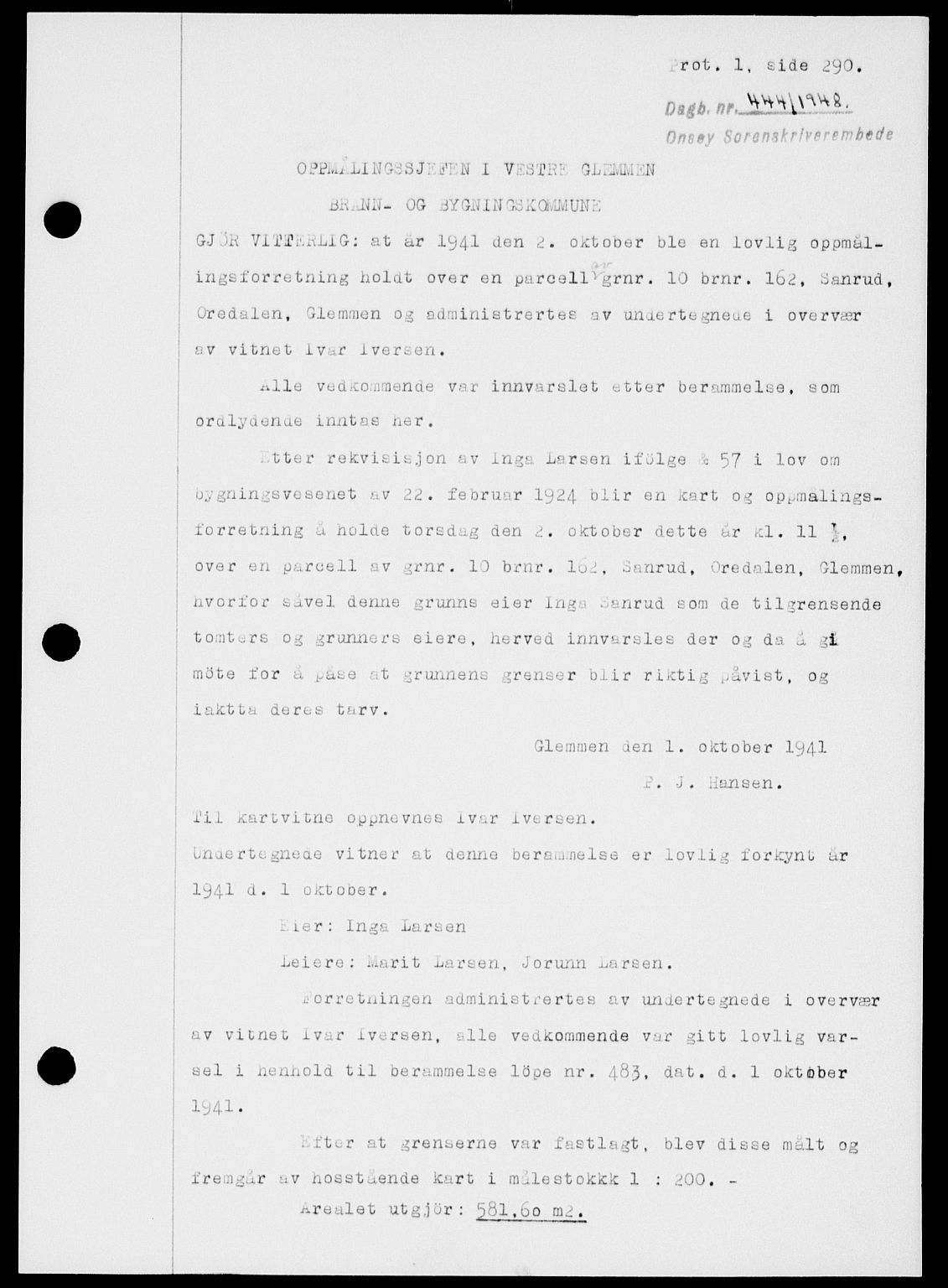 Onsøy sorenskriveri, SAO/A-10474/G/Ga/Gab/L0022: Mortgage book no. II A-22, 1947-1948, Diary no: : 444/1948