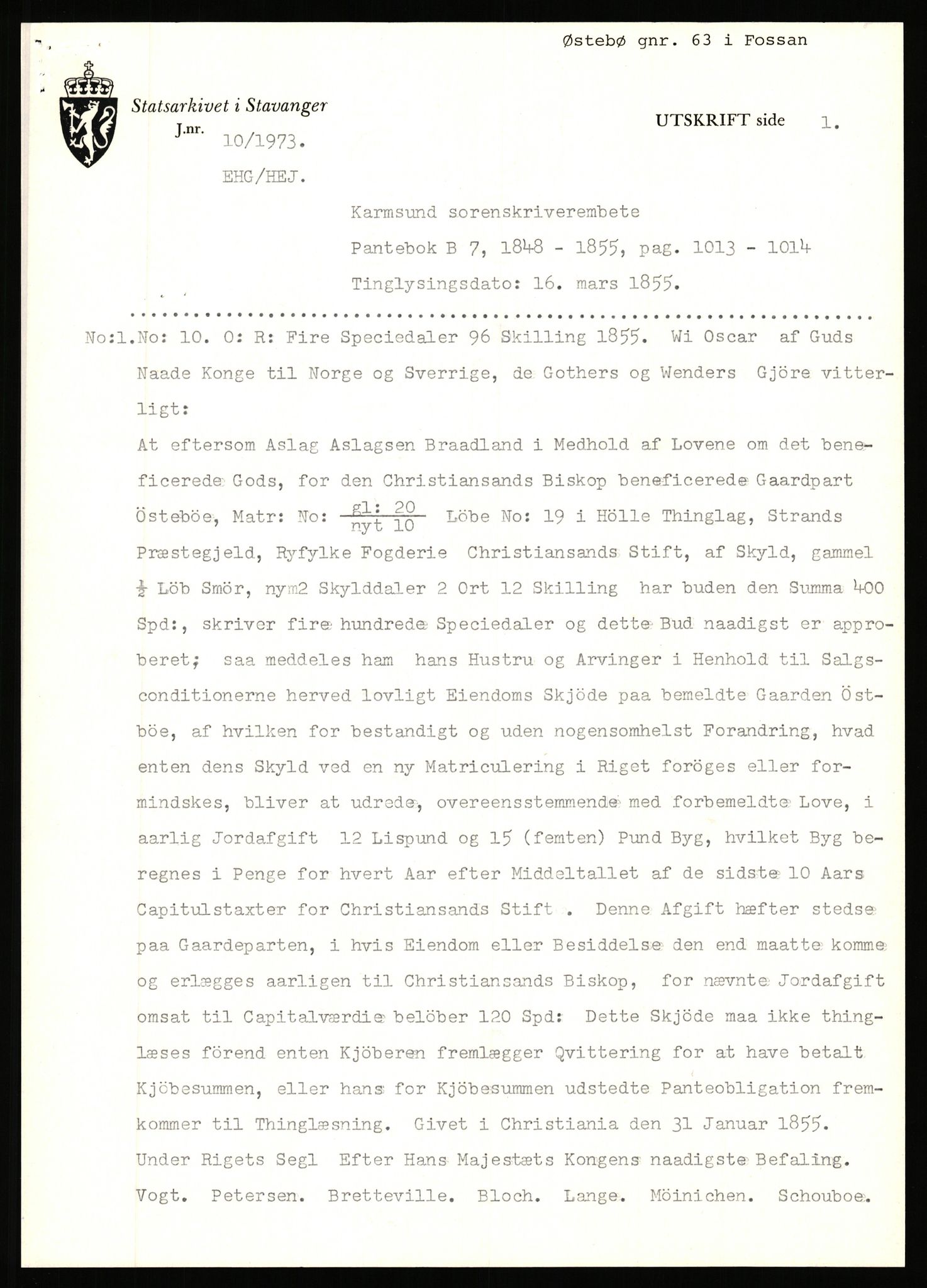 Statsarkivet i Stavanger, AV/SAST-A-101971/03/Y/Yj/L0098: Avskrifter sortert etter gårdsnavn: Øigrei - Østeinstad, 1750-1930, p. 567