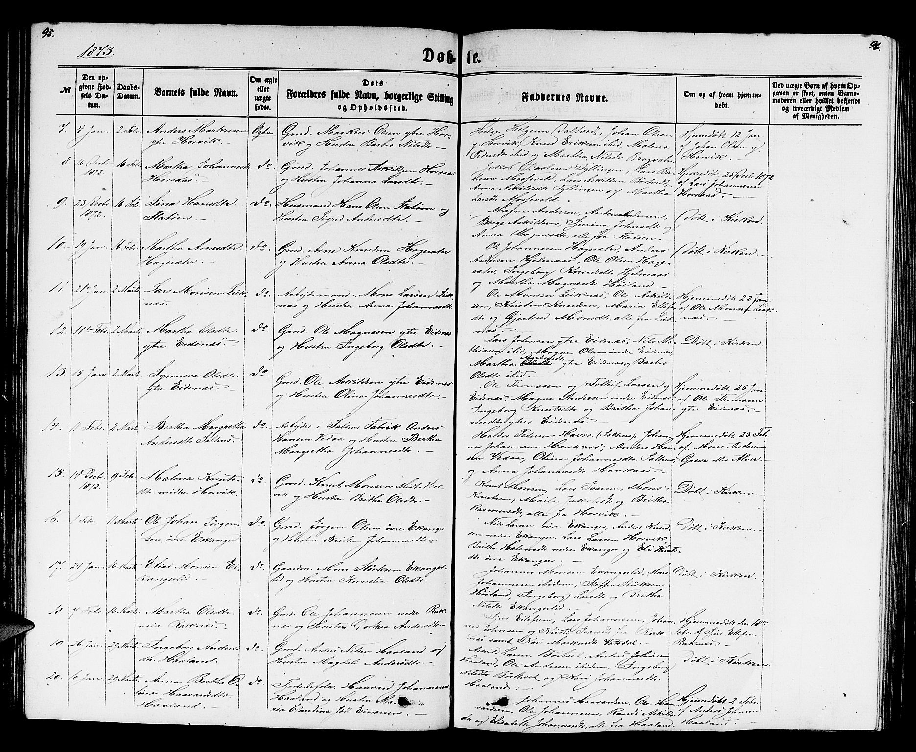 Hamre sokneprestembete, SAB/A-75501/H/Ha/Hab: Parish register (copy) no. B 2, 1863-1880, p. 95-96